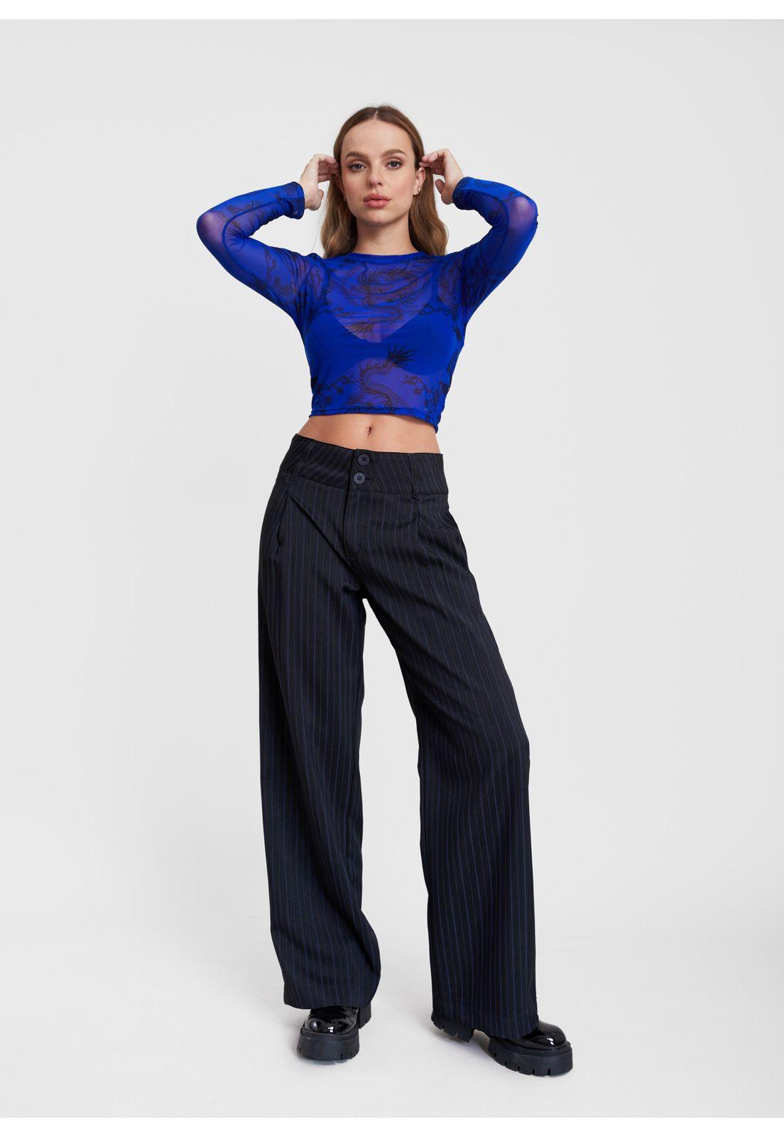 Polera Mali Crop Malla Estampada Azul Efesis-0