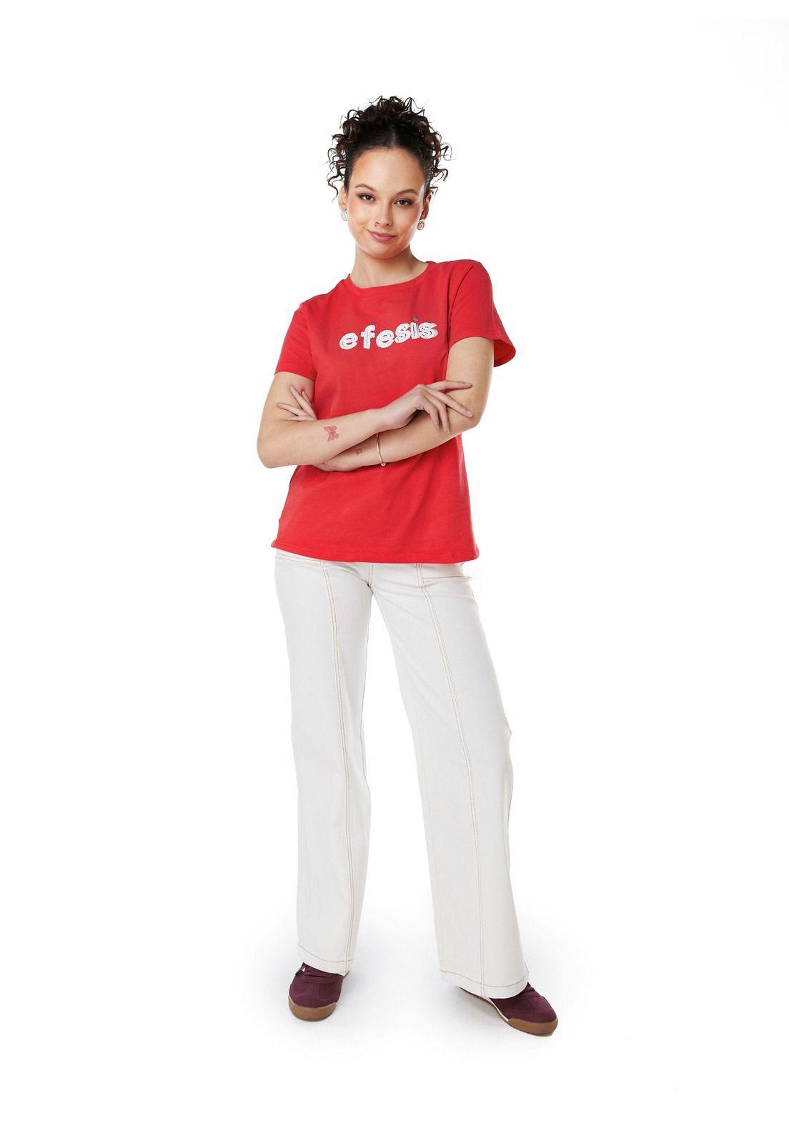 POLERA MILA REGULAR ESTAMPADO Y LENTEJUELAS ROJO EFESIS-0