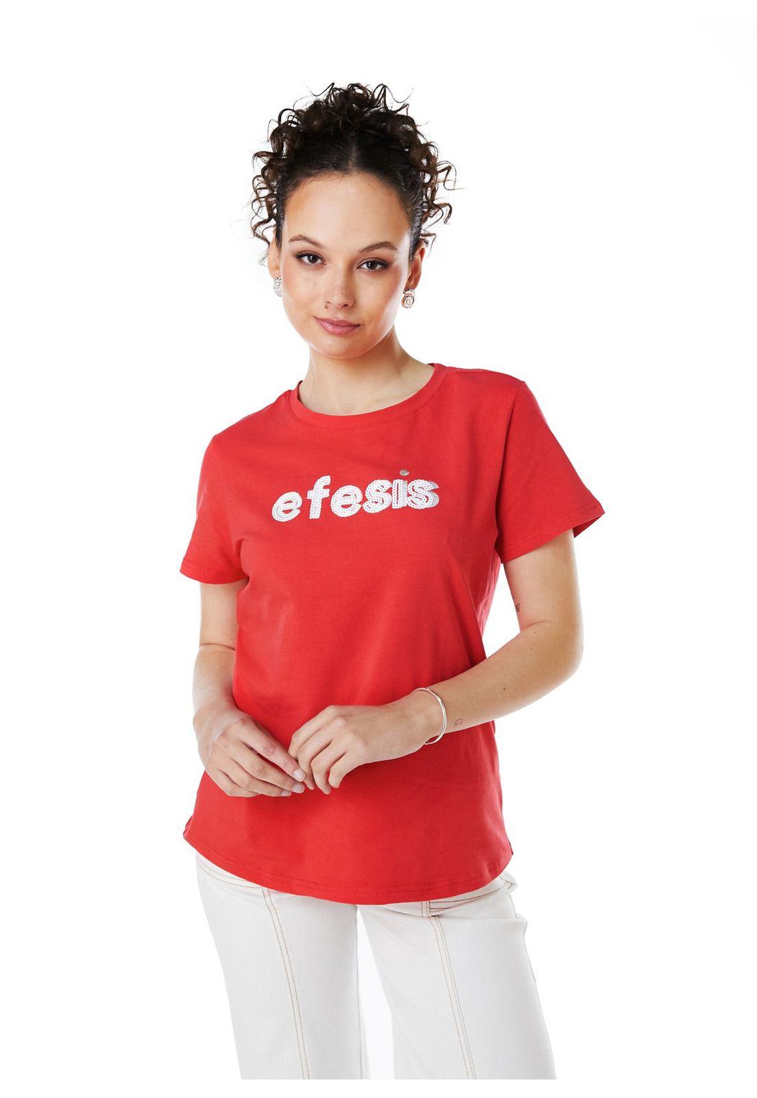 POLERA MILA REGULAR ESTAMPADO Y LENTEJUELAS ROJO EFESIS-1