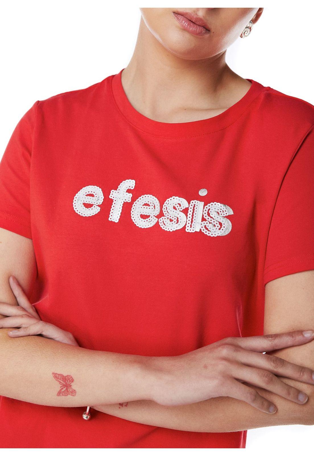 POLERA MILA REGULAR ESTAMPADO Y LENTEJUELAS ROJO EFESIS-5