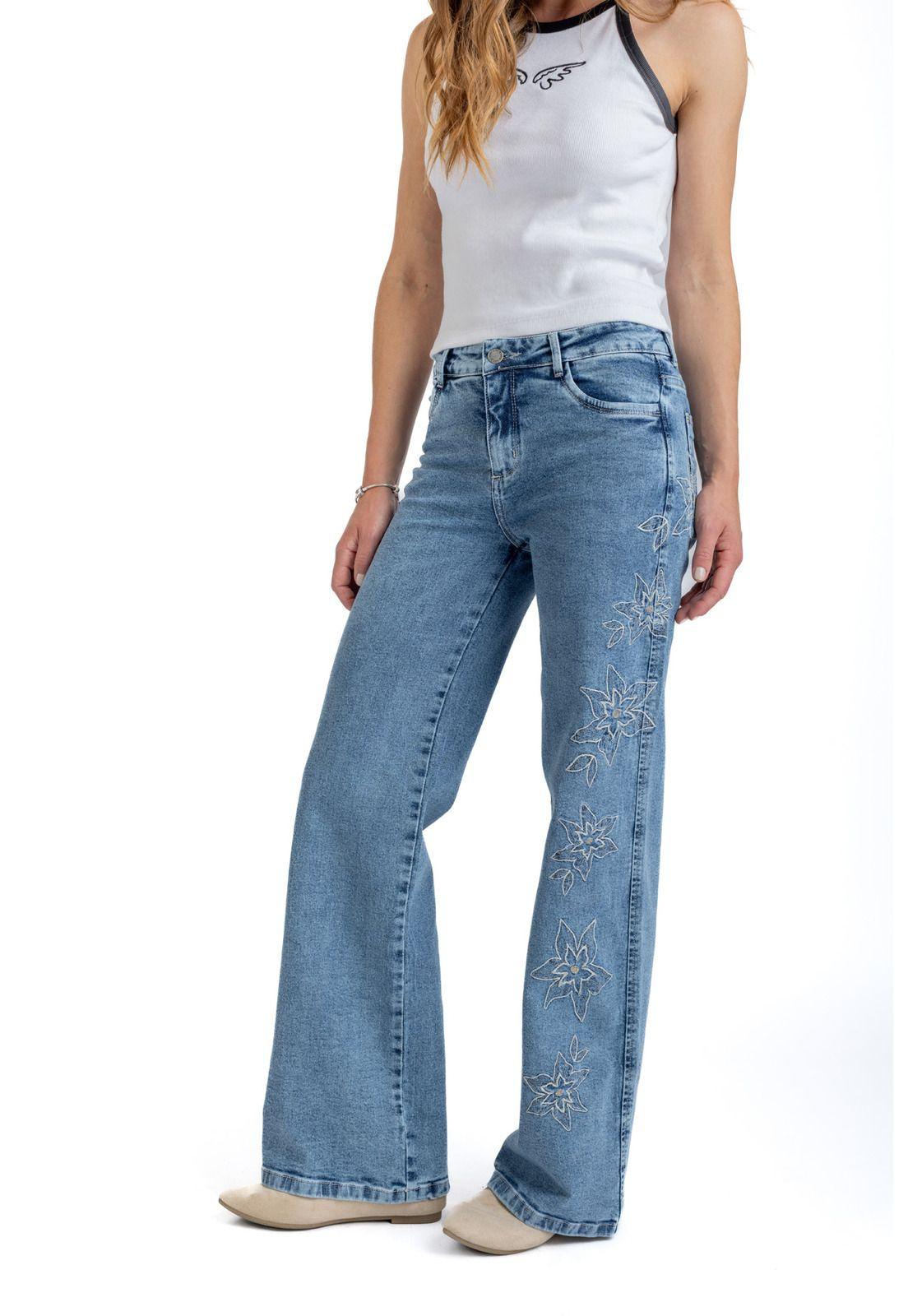 JEANS ACIANO WIDE BORDADO COSTADO AZUL EFESIS-2