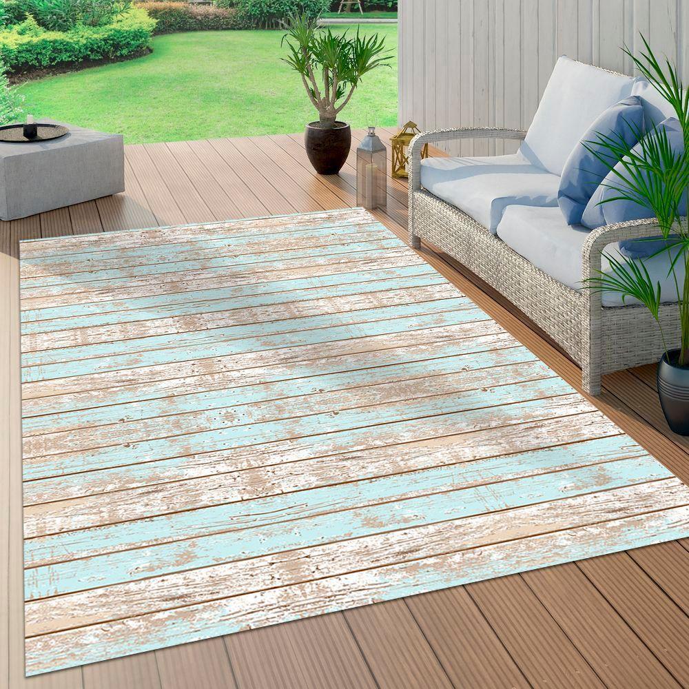 Alfombra Vinílica  Madera Vintage Azul 140x220 cm-7