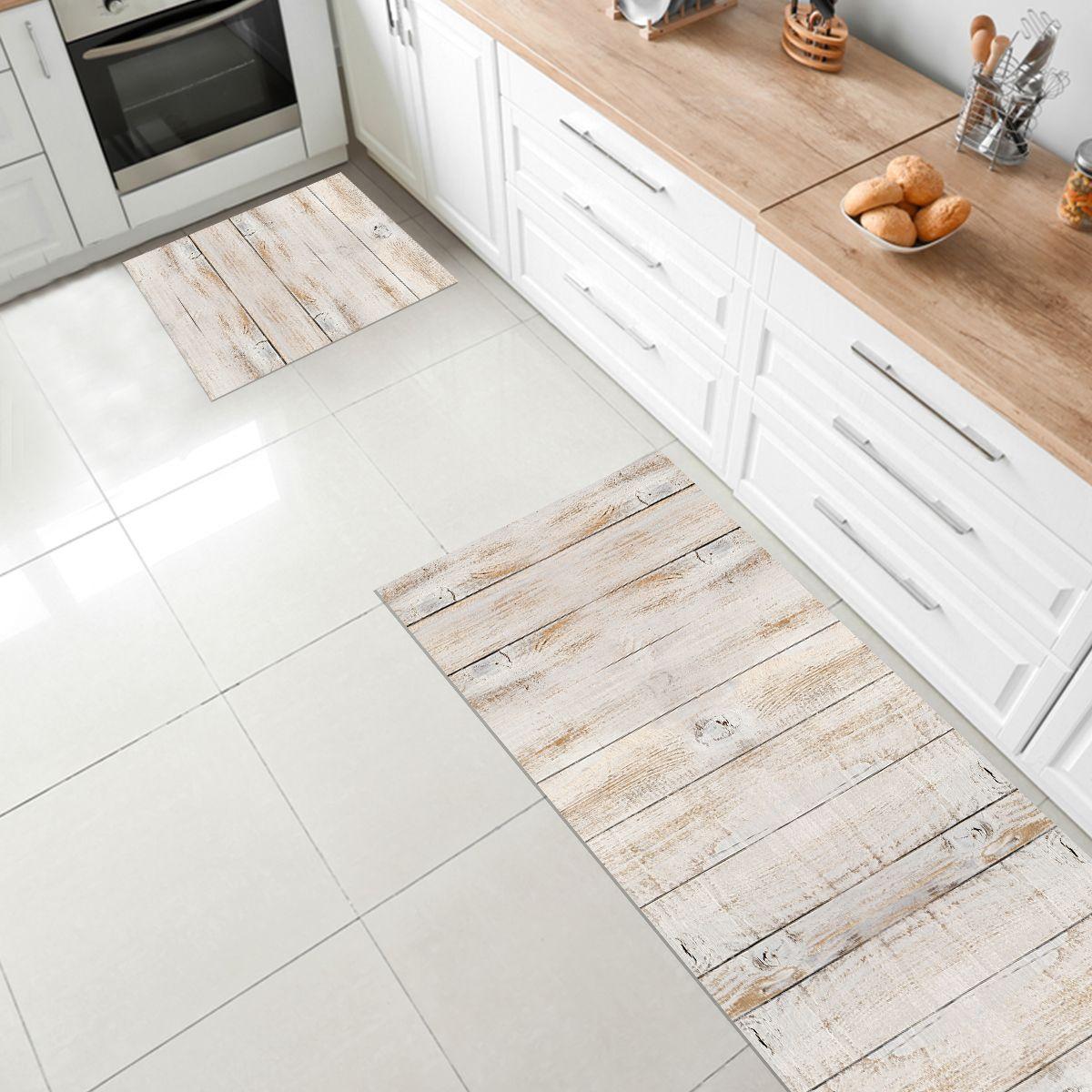 Set 2 Alfombras De Cocina Antideslizante Madera Natural-0
