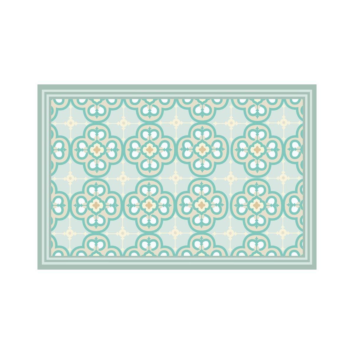 Alfombra Vinílica Living  Flor Árabe Turquesa 50x70 cm-4