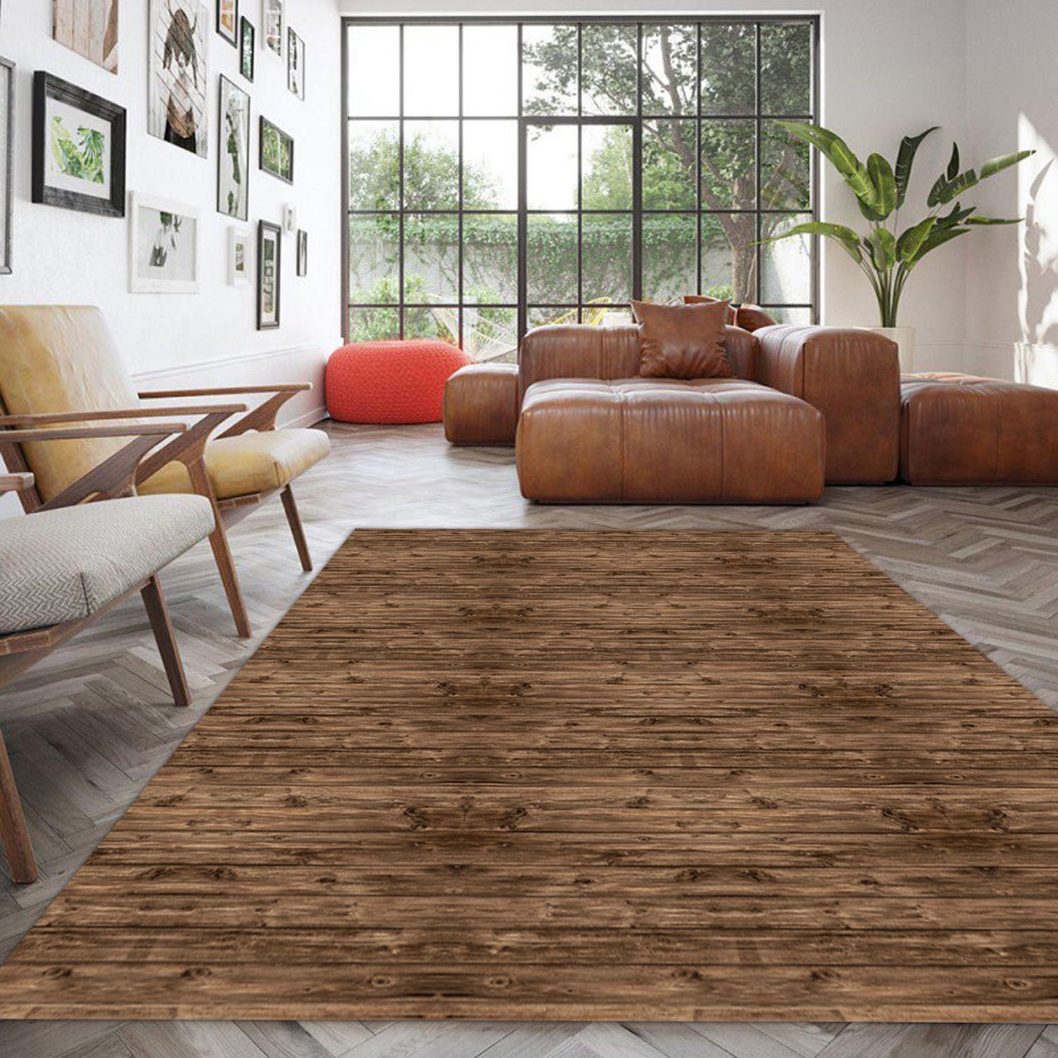 Alfombra Vinílica  Madera Rústica Nogal 140x180 cm-3