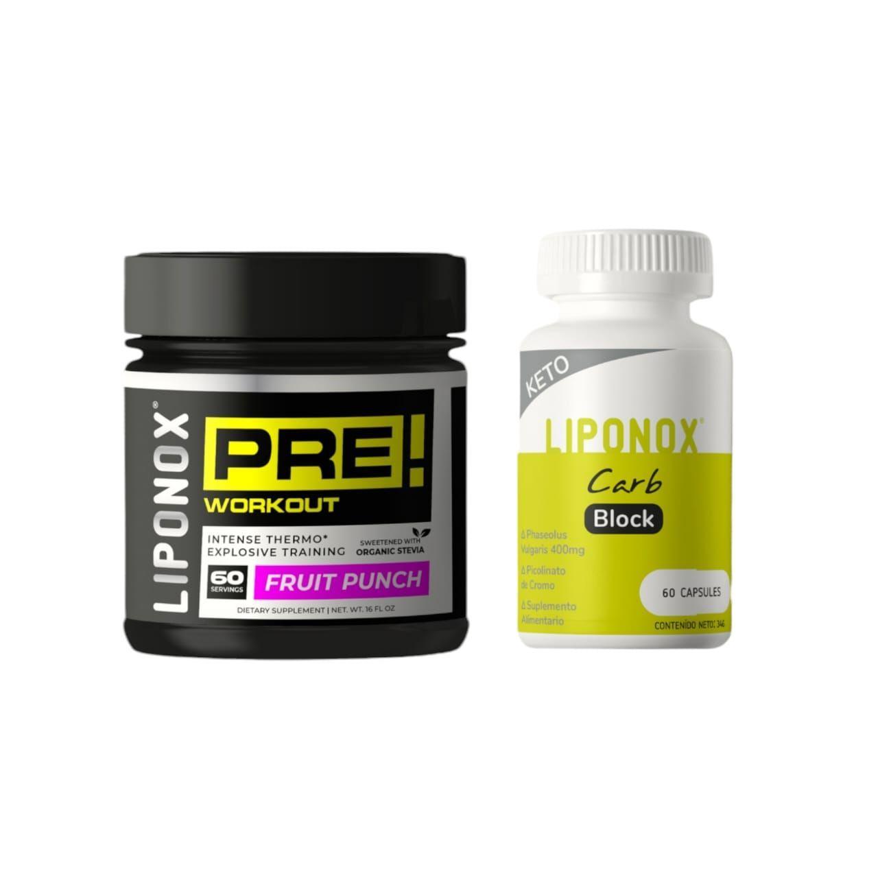 PACK PRE-ENTRENO + BLOQUEADOR DE CARBOHIDRATOS - LIPONOX-0