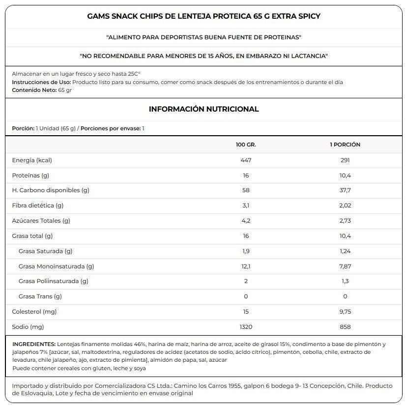 CHIPS DE PROTEINA 65GRS EXTRA PICANTE - GAM'S-1