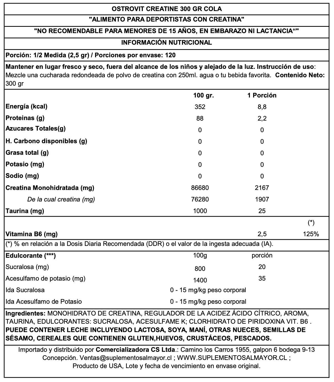 CREATINE MONOHYDRATADA 300GRS COLA - OSTROVIT-2