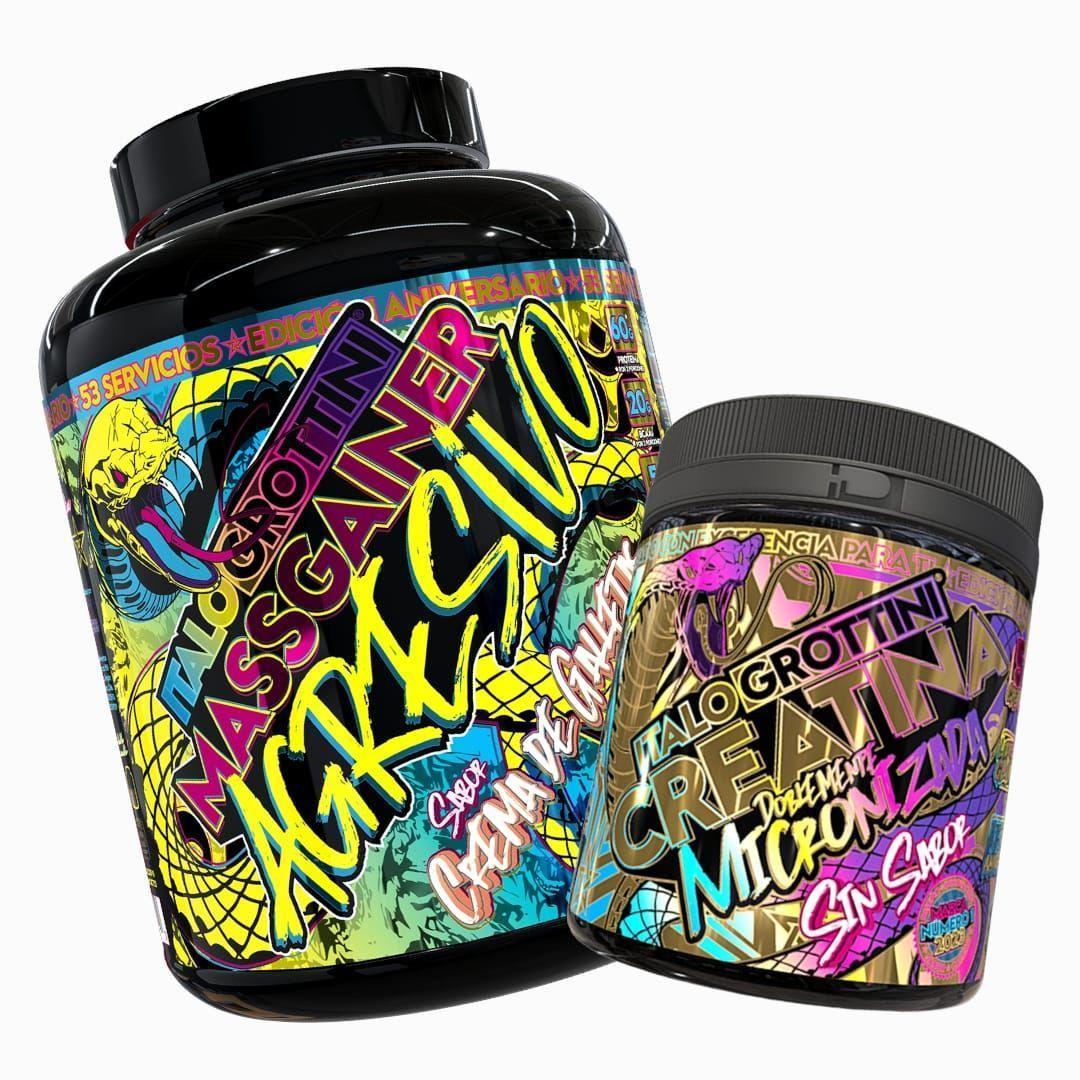 CREATINA MONOHIDRATADA 300 GR - PACK MASS GAINER AGRESIVO - CREMA DE GALLETAS-0