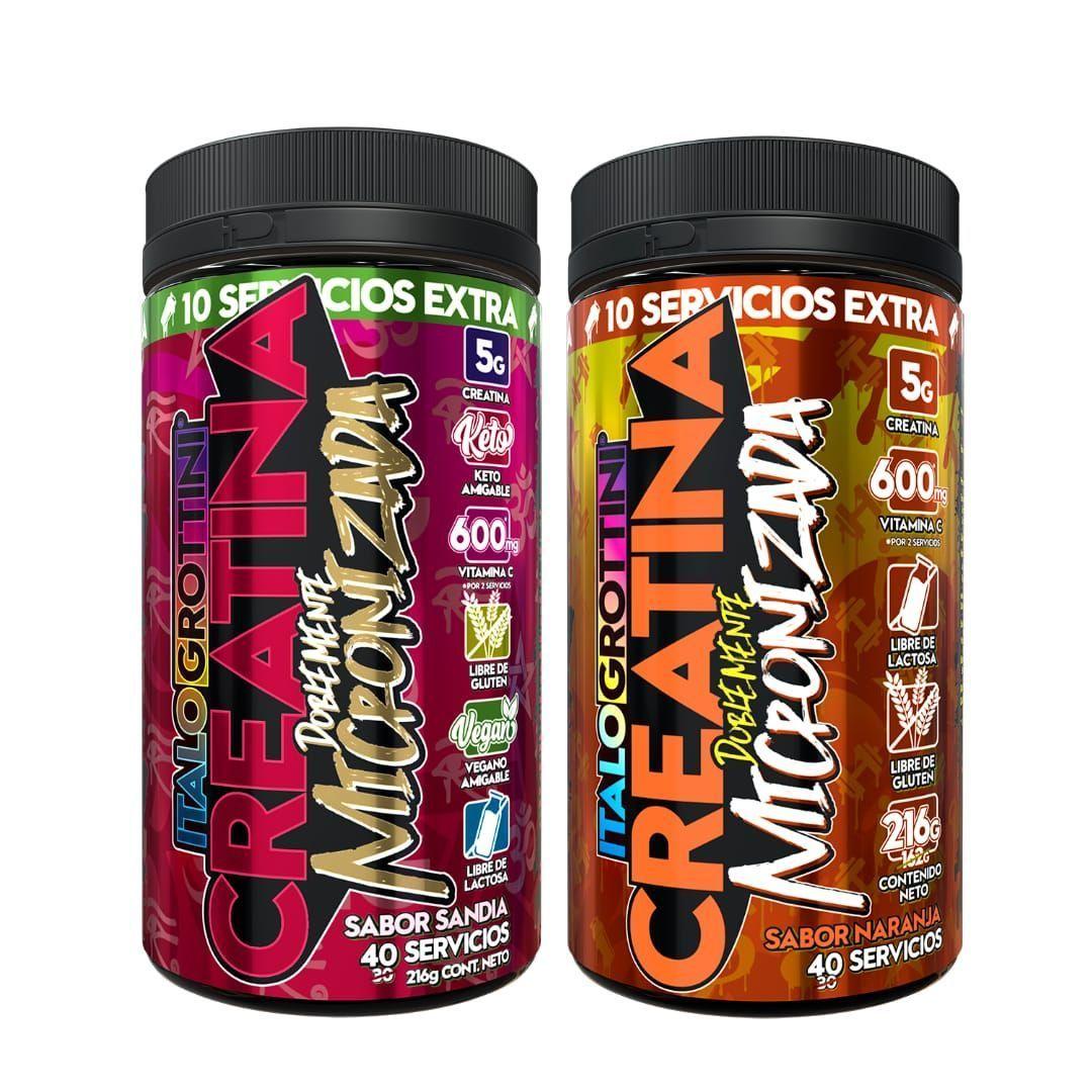 2 FRASCOS CREATINA MONOHIDRATO - 40 SERV C/U - Italo grottini - SANDIA Y NARANJA-0