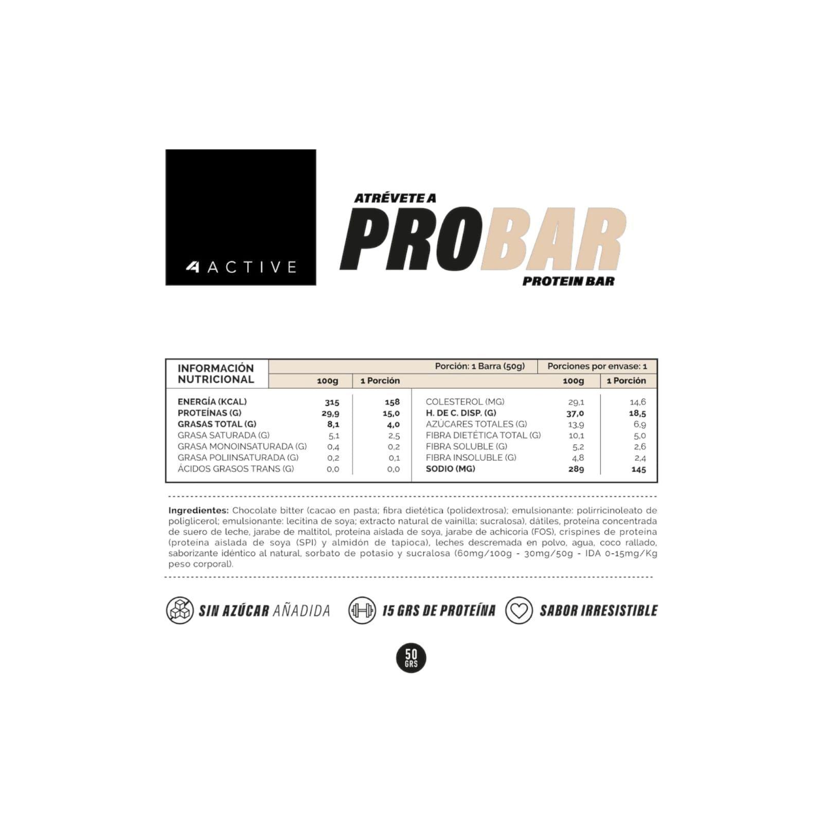 BOX 16 BARRAS PROBAR PROTEIN BAR COCO - 4ACTIVE-2