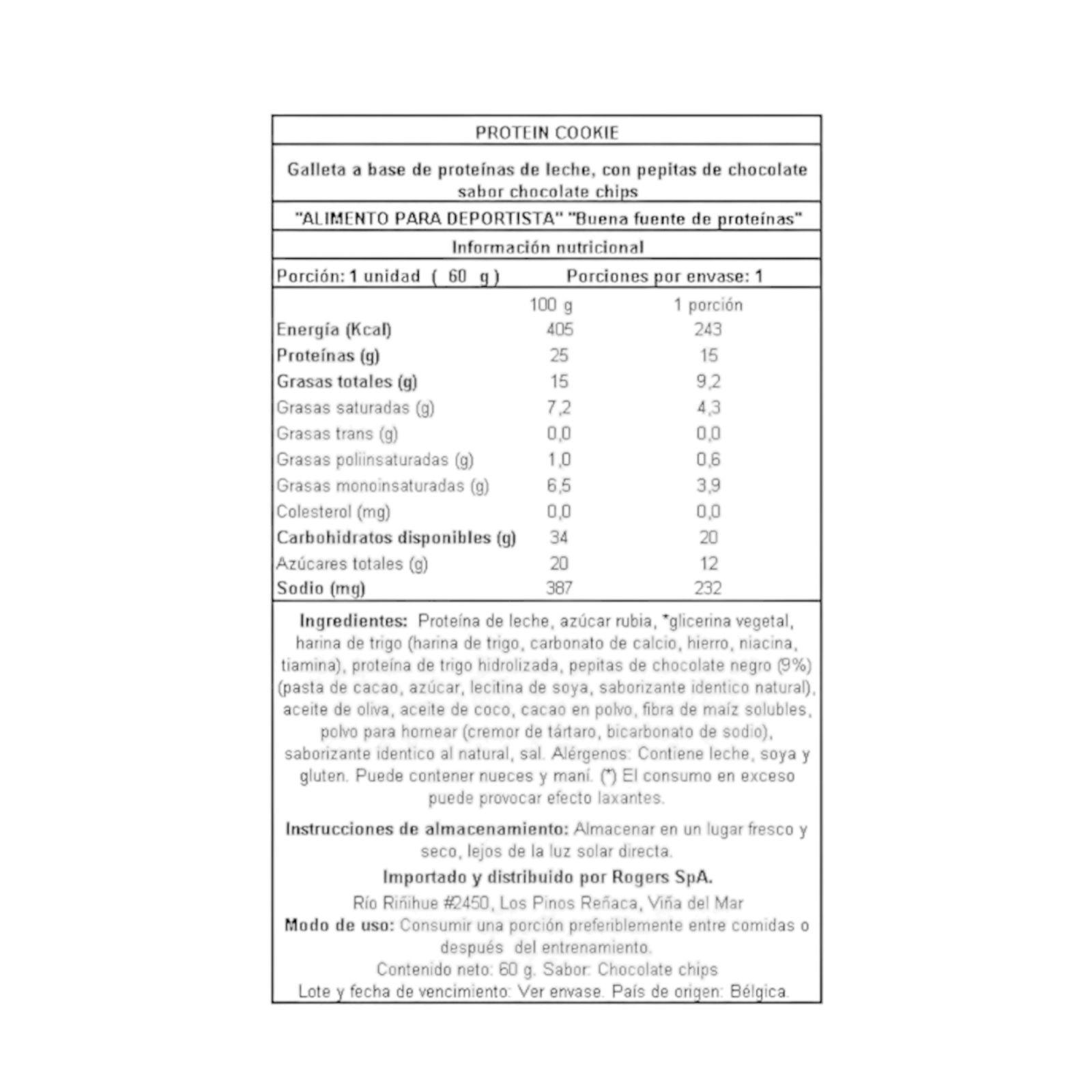 BOX 12 GALLETAS DE PROTEINA CHOCOLATE CHIPS 60 GR - QNT-2