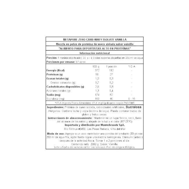 PROTEINA METAPURE ISO WHEY ZERO 2KG BELGIAN CHOCOLATE - QNT-1