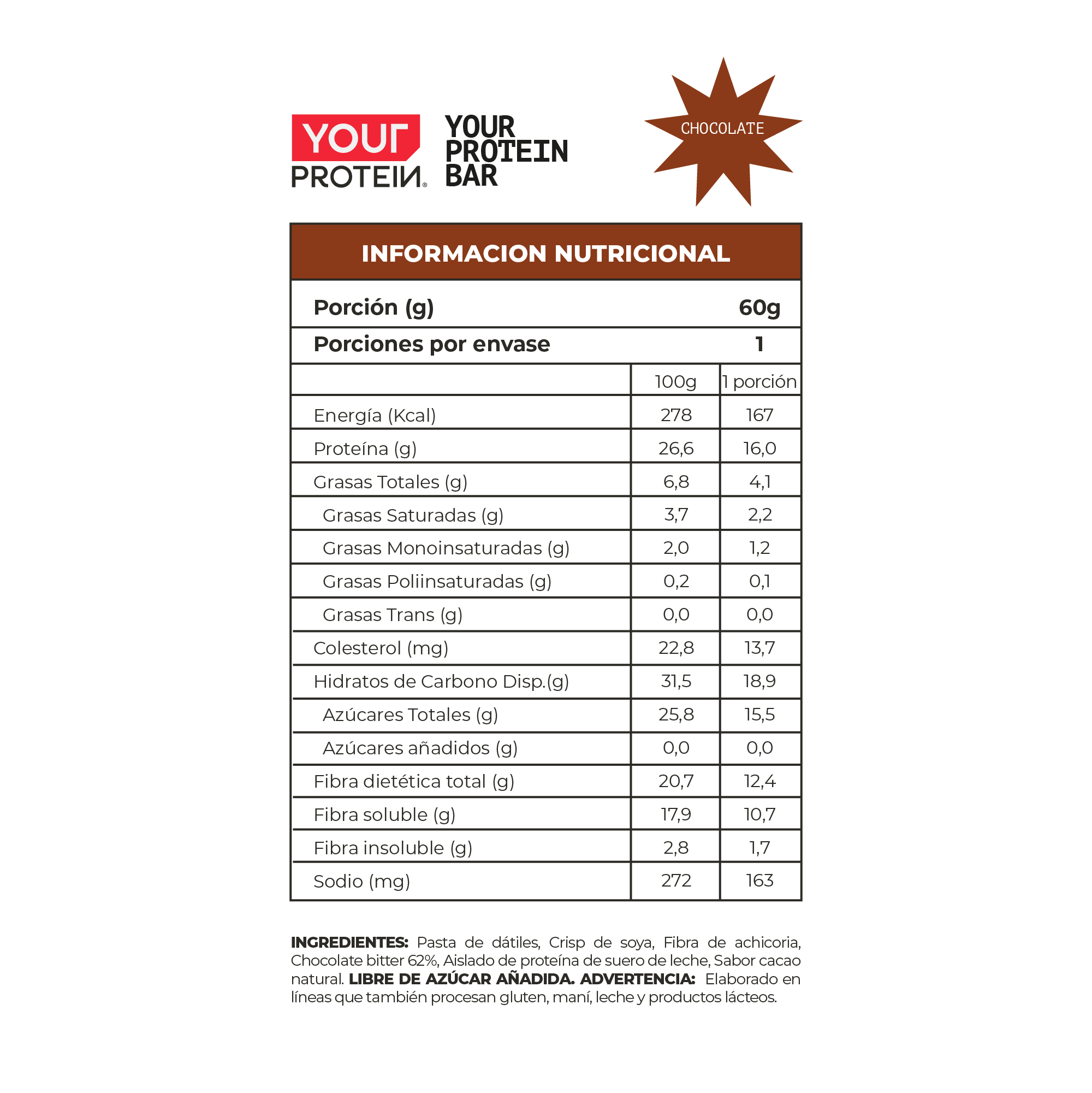 PACK 16 BARRAS YOUR PROTEIN BAR VEGAN CHOCOLATE - YOUR PROTEIN-1