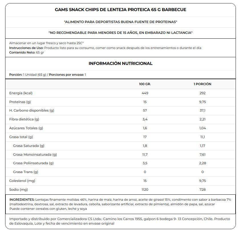 CHIPS DE PROTEINA 65GRS BARBECUE - GAM'S-1