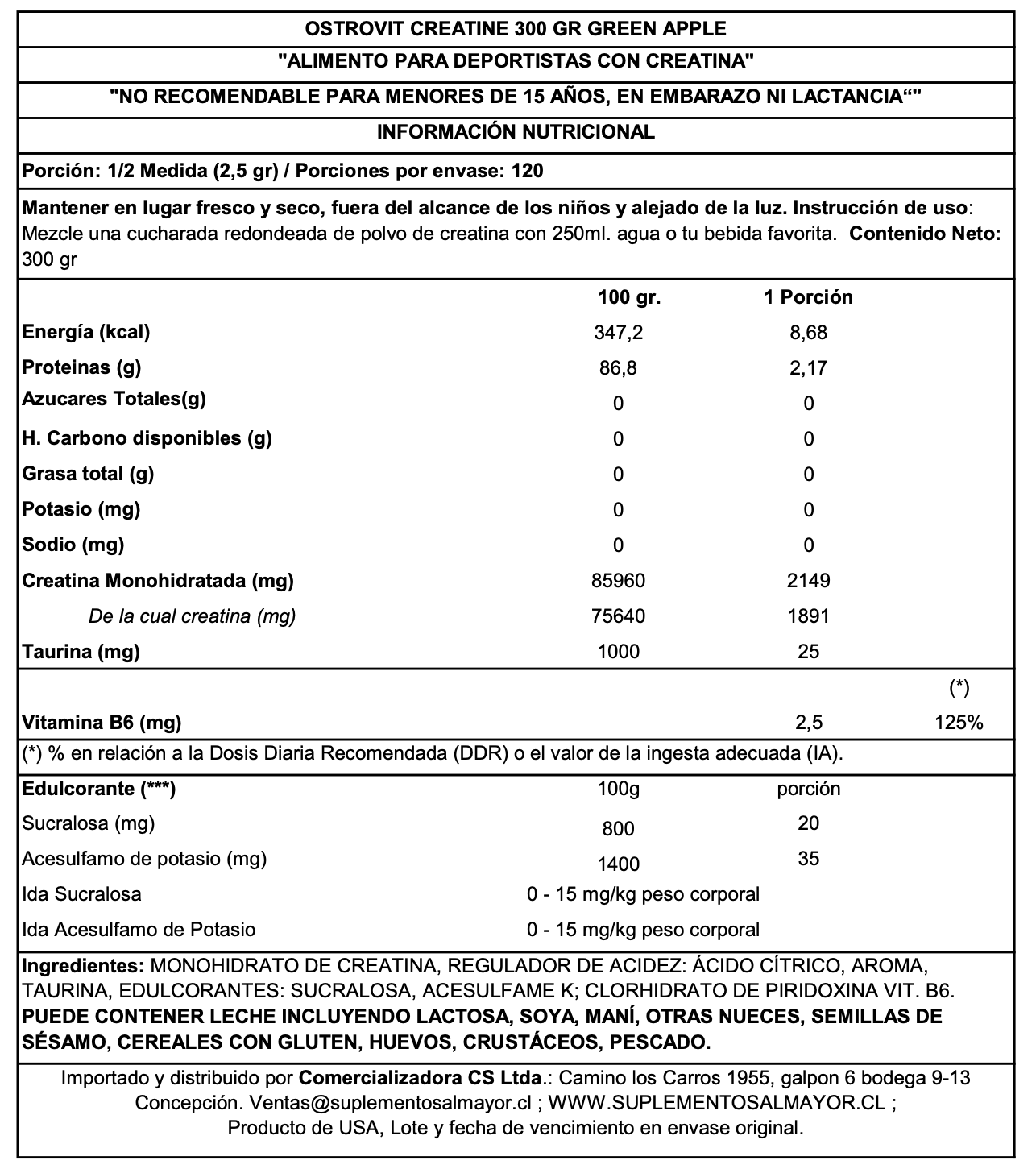 CREATINA MONOHIDRATADA 300GRS APPLE - OSTROVIT-1