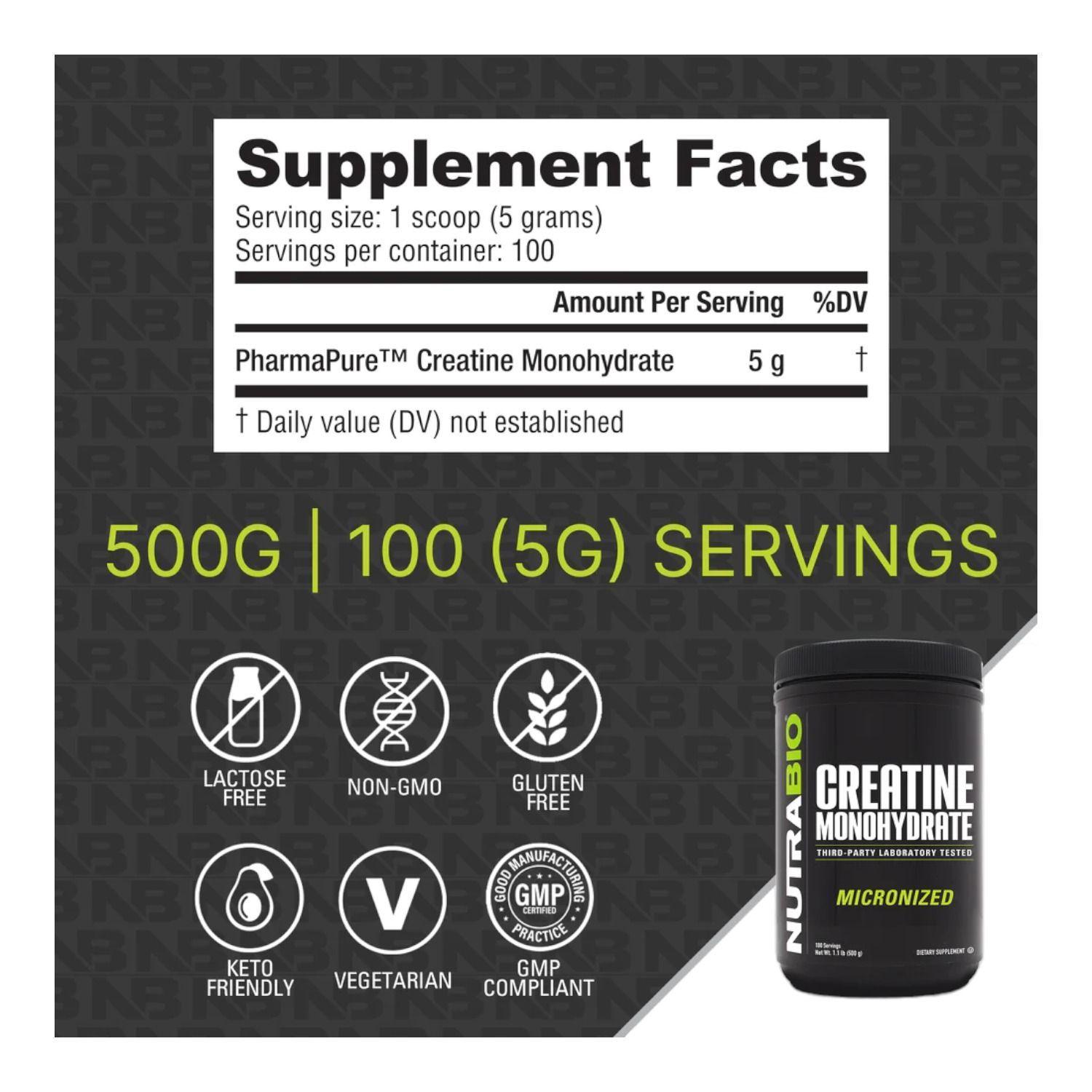 CREATINA MONOHIDRATADA - NUTRABIO - 500GR - 100 SV-1