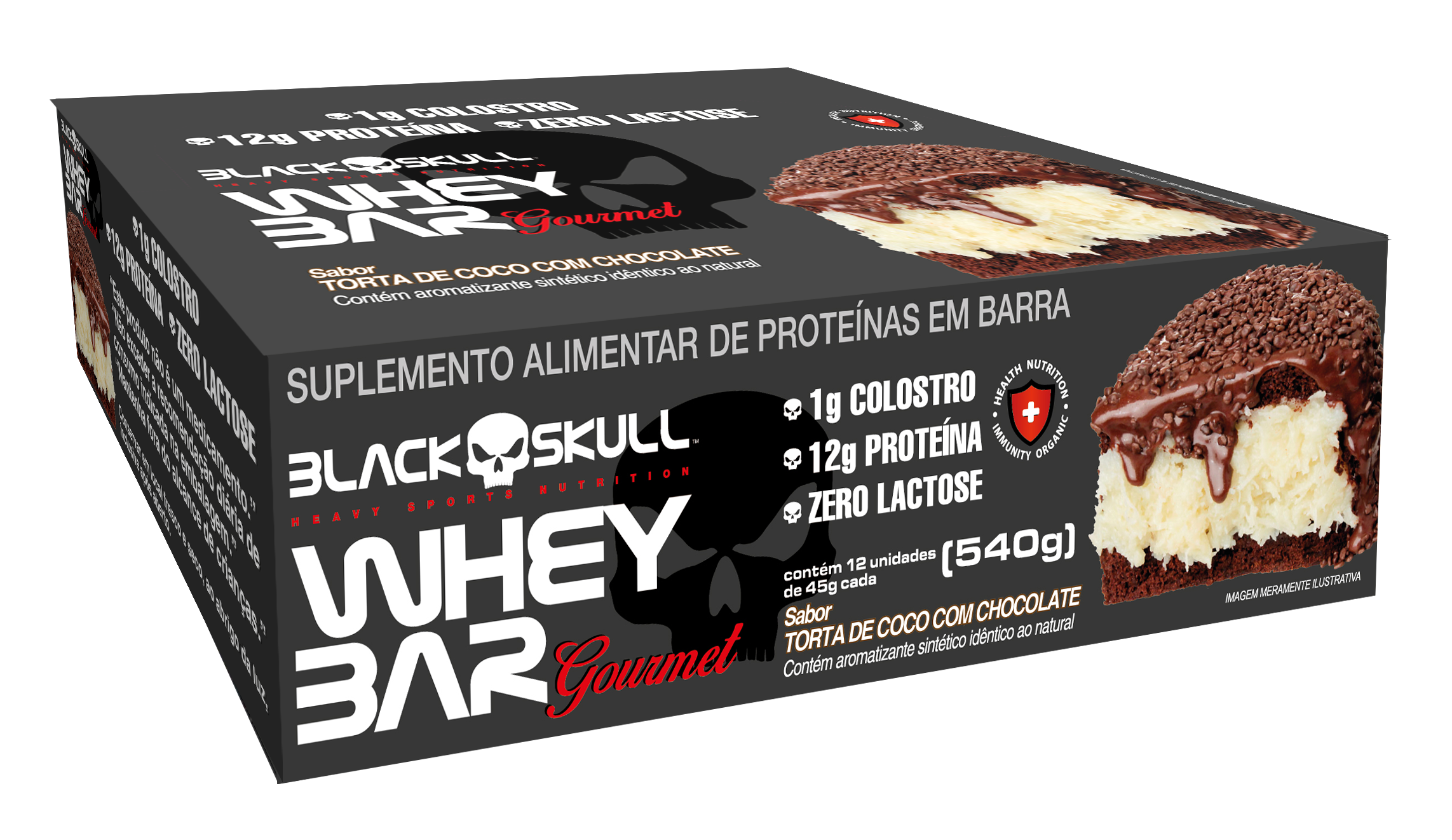 Barra de 12 gr de proteína Whey Bar Gourmet - 12unid Coco - Black Skull-0