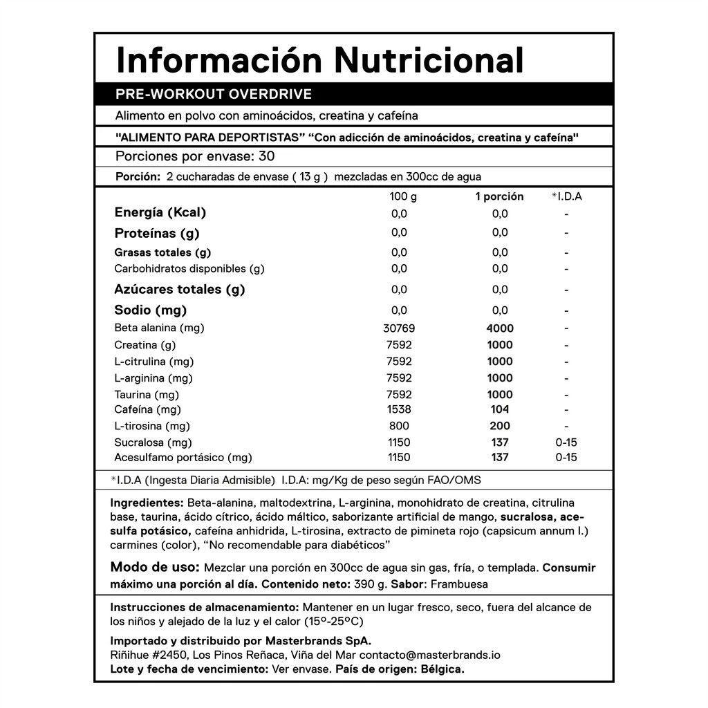 PRE- ENTRENO METAPURE OVERDRIVE 390G 30 SV RASPBERRY KILLER - QNT-2