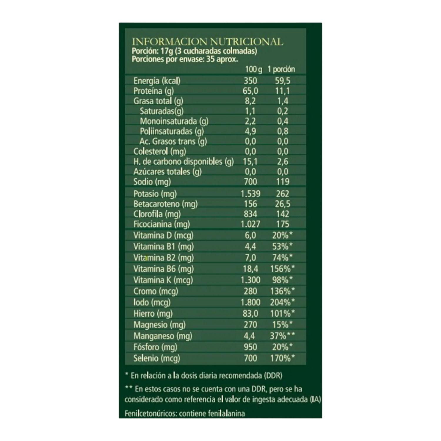 Spirulina Raw 600 gramos polvo orgánico Aquasolar-1