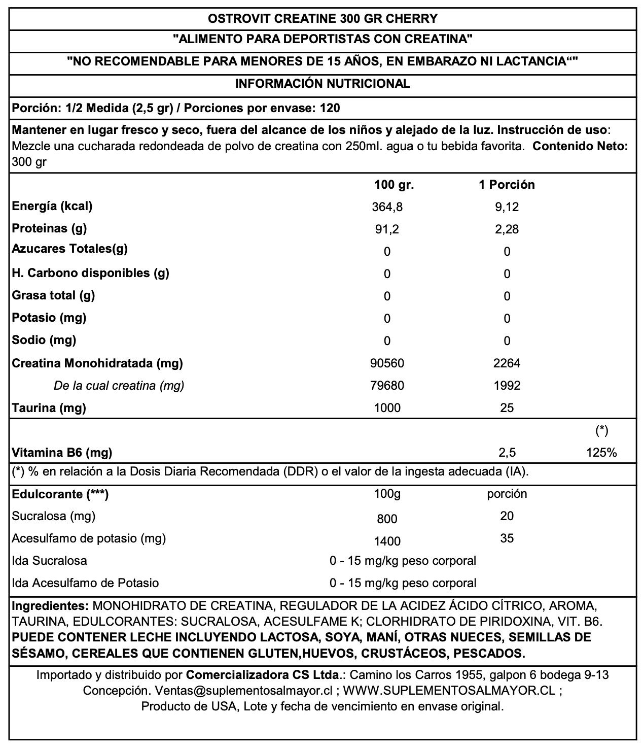 CREATINA MONOHYDRATADA 300GRS CHERRY - OSTROVIT-1