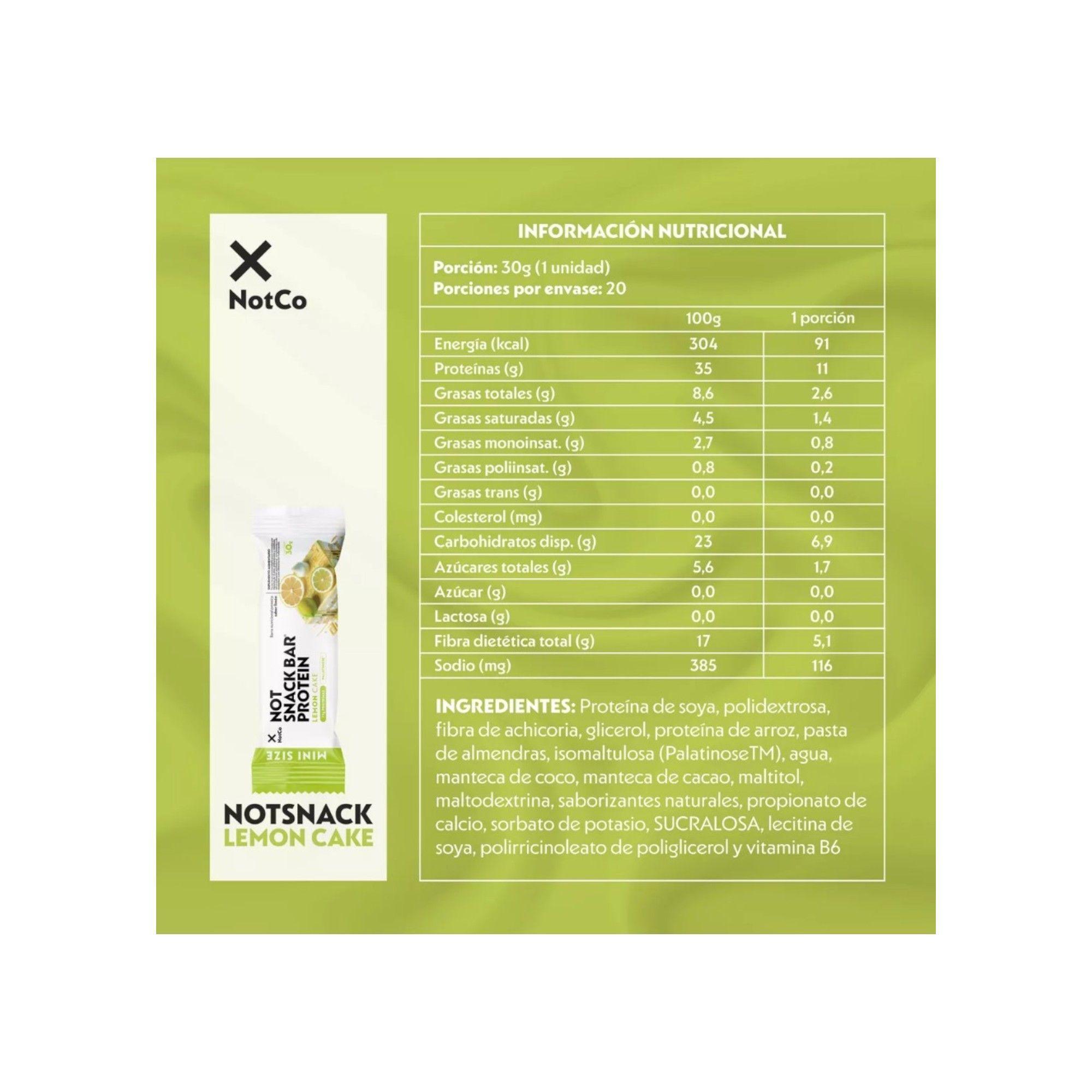 BARRAS DE PROTEINA NOTSNACK BAR LEMON CAKE 600GR 20 UNIDADES- NOTCO-2