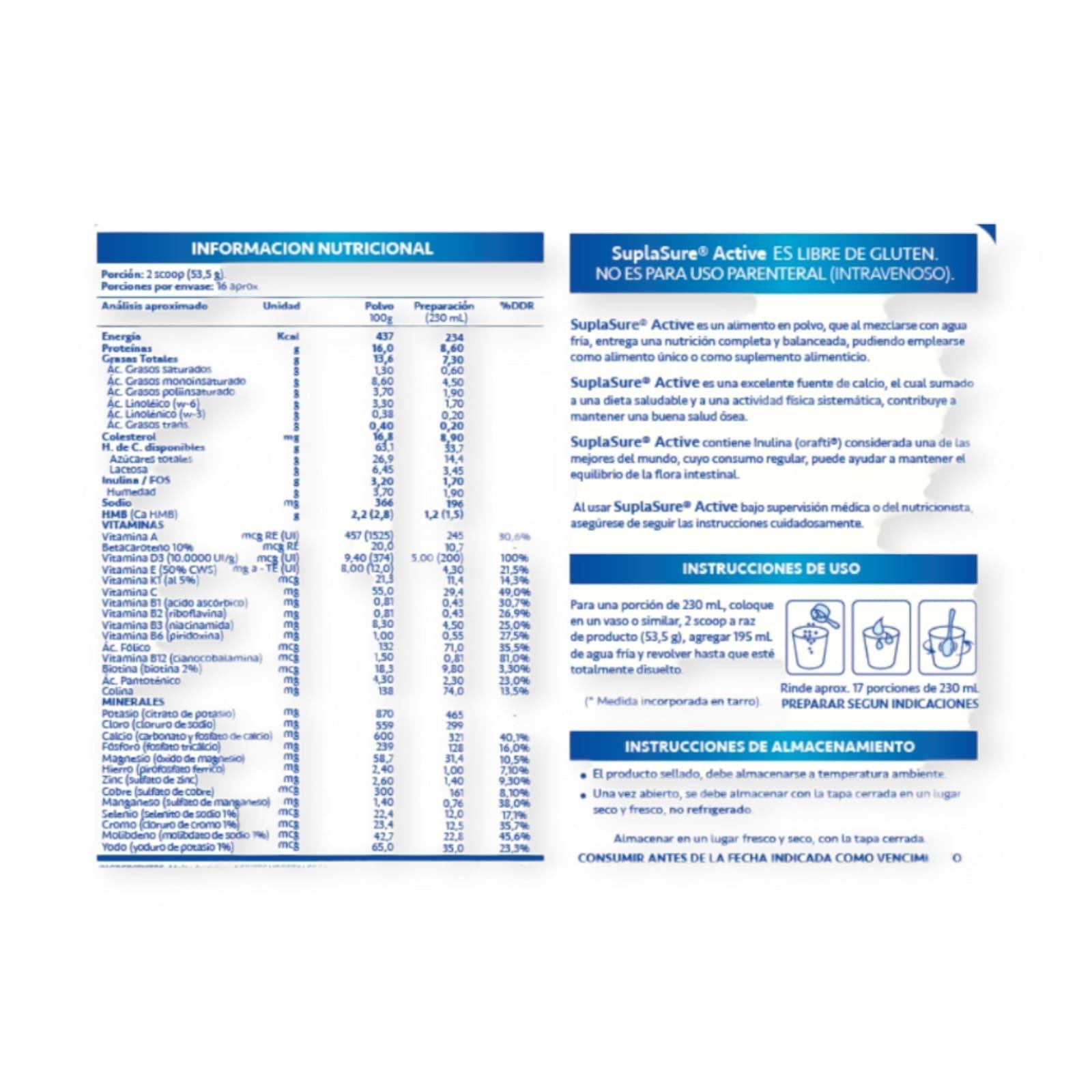 Proteina suplasure active 850gr VAINILLA - suplalim-1