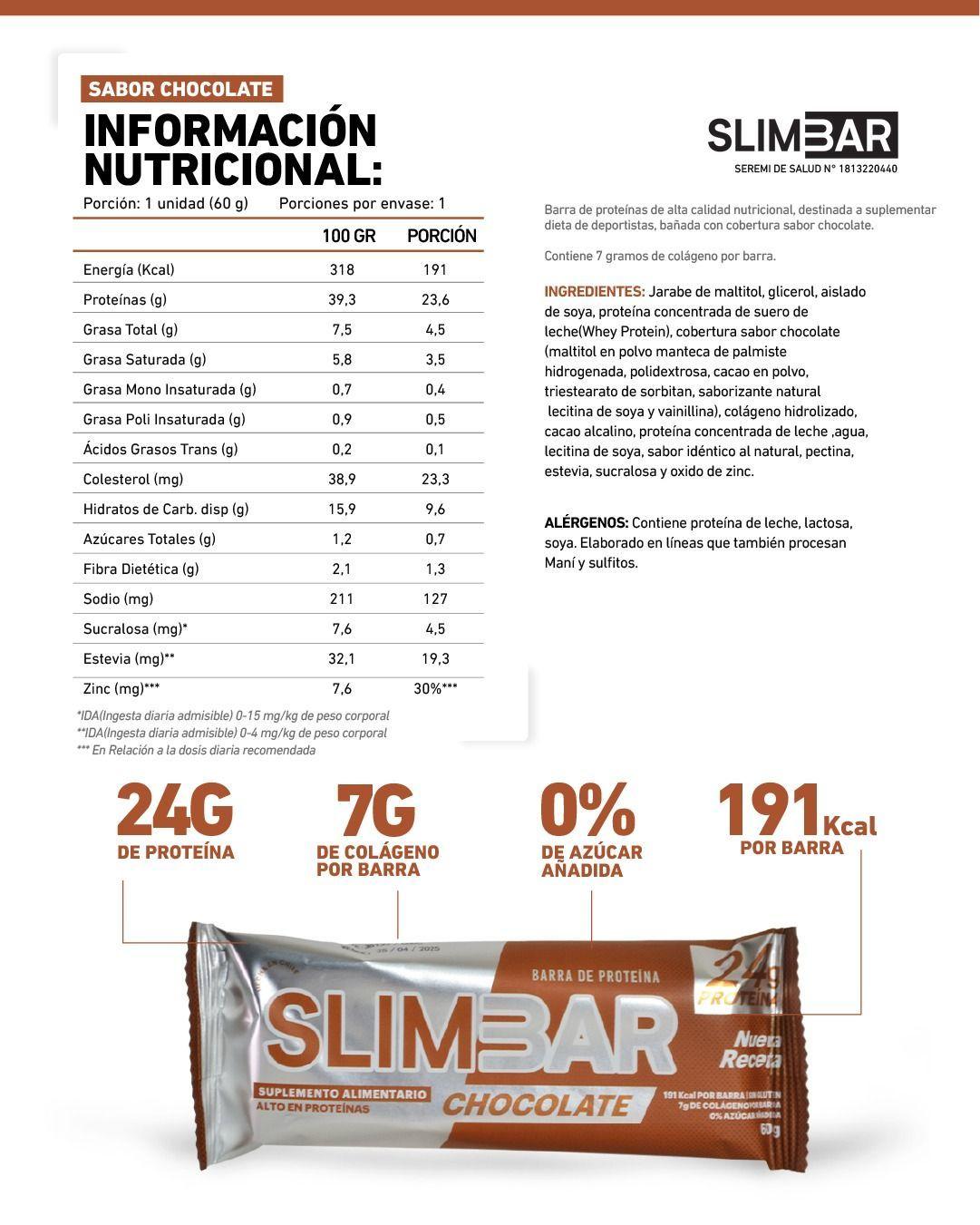 Box de 12 Barras de proteína 23gr de proteína 60gr Slimbar Chocolate-2