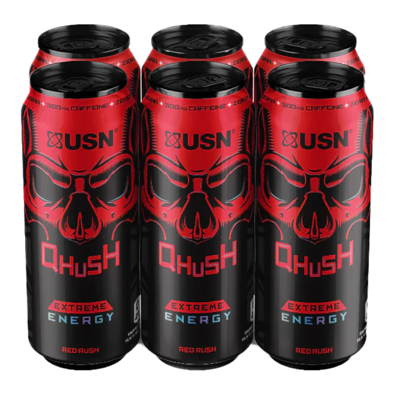 PACK 6 ENERGETICAS O PRE ENTRENO QHUSH DE USN  RED RUSH - 473 ml --0