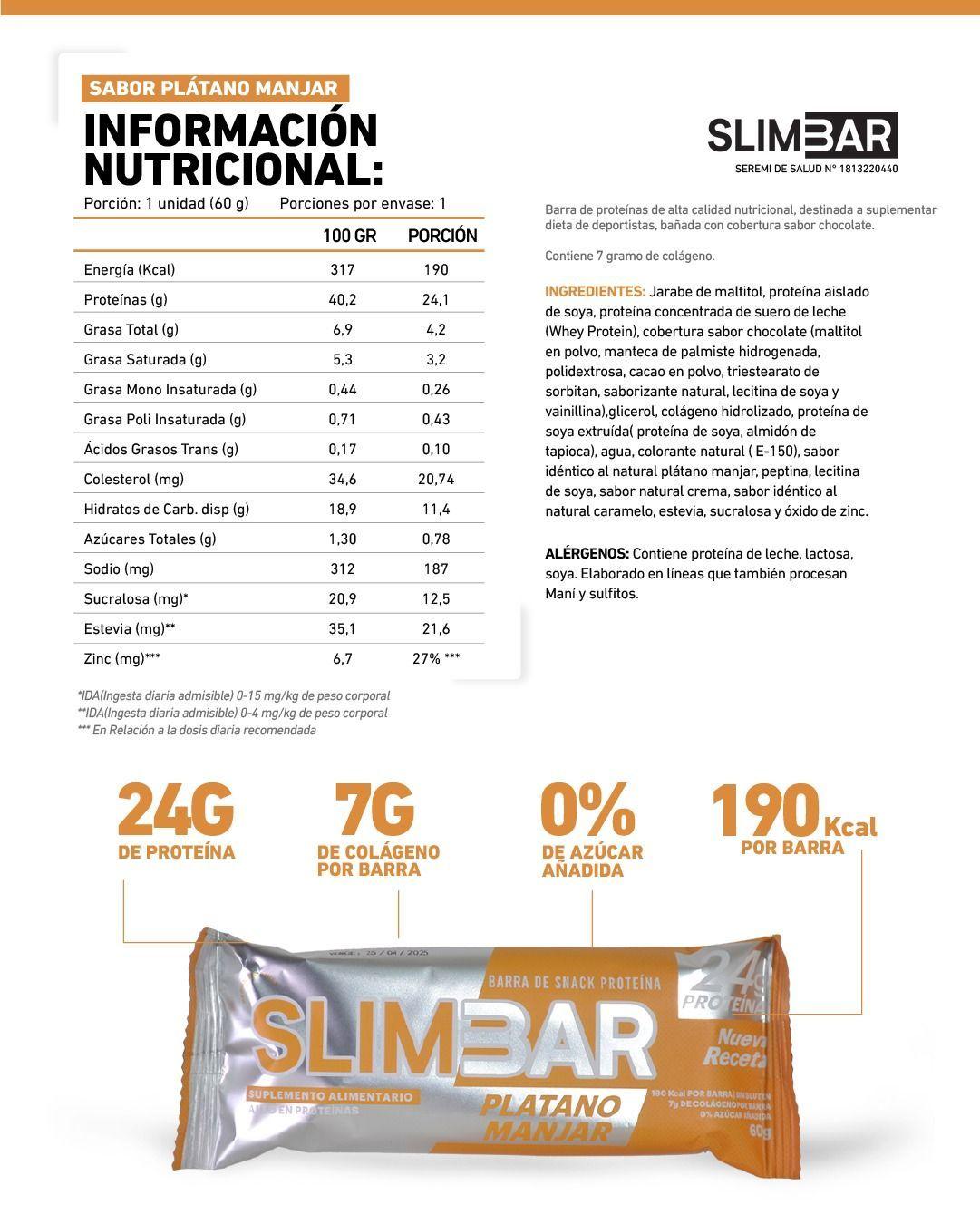Box 12 Barras de proteína  22gr de proteína  Slimbar Manjar Plátano-2