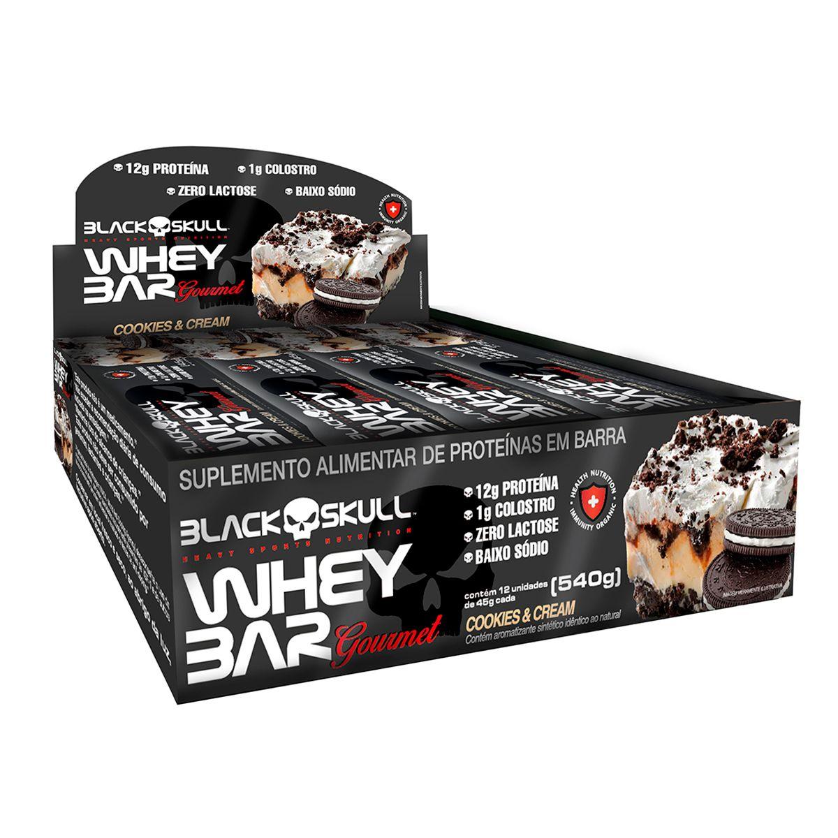 Barra de 12 gr de proteína Whey Bar Gourmet - 12unid Cookies & Cream - Black Skull-0