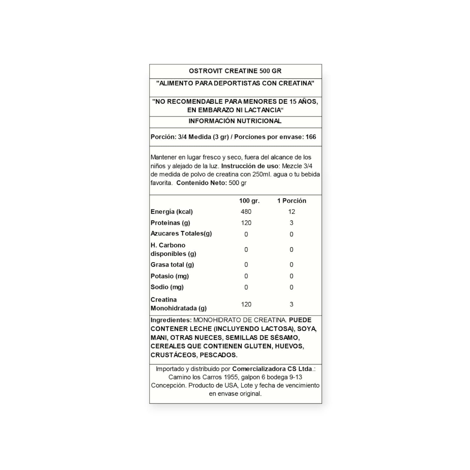 CREATINA MONOHIDRATADA 500GRS SIN SABOR - OSTROVIT-1