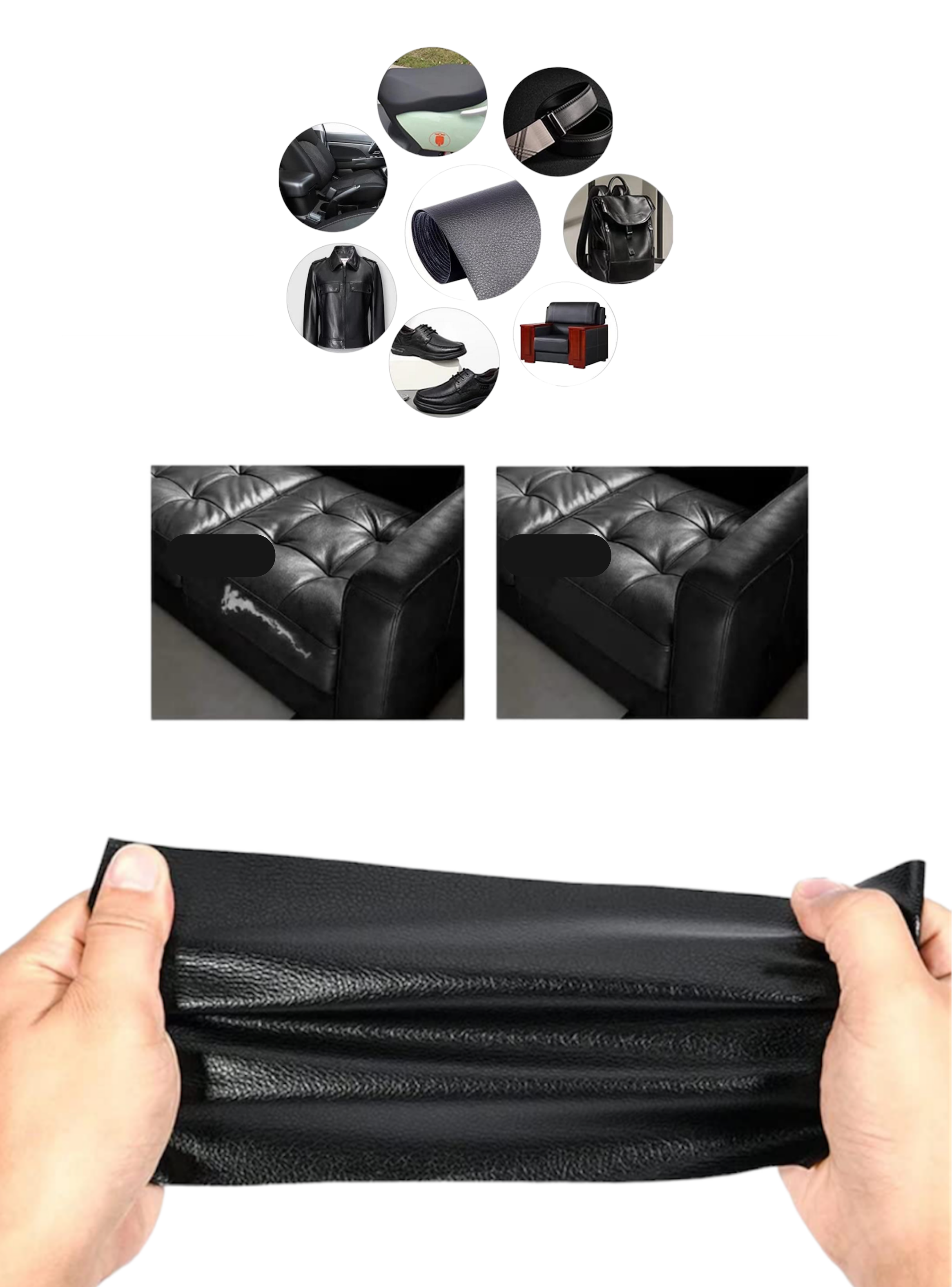 Parches De Reparación EcoCuero Sintético Autoadhesivos Multiuso Negro-1