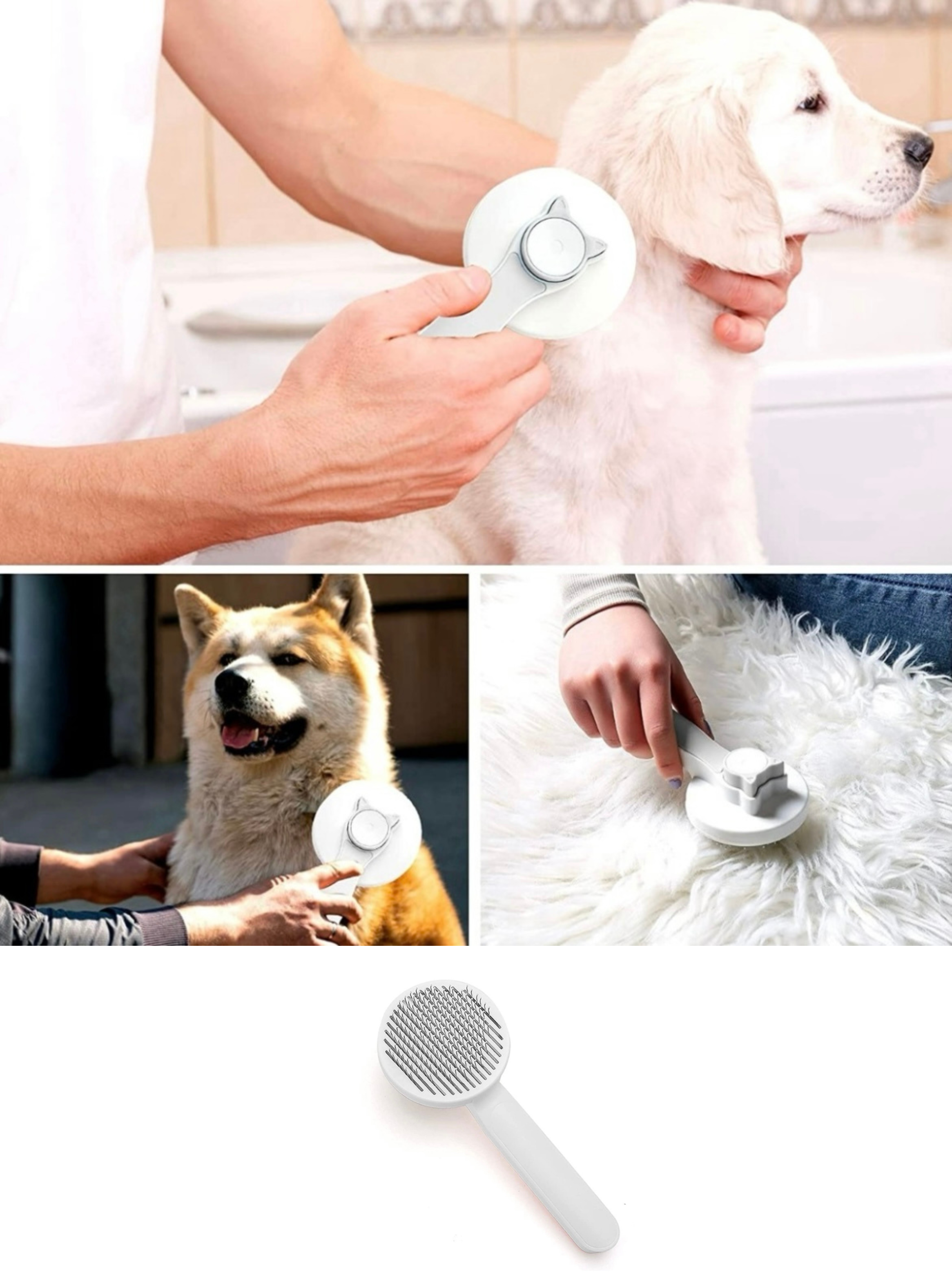 Cepillo Para Pelo De Gato, Perro, Mascota Con Botón Limpieza-1