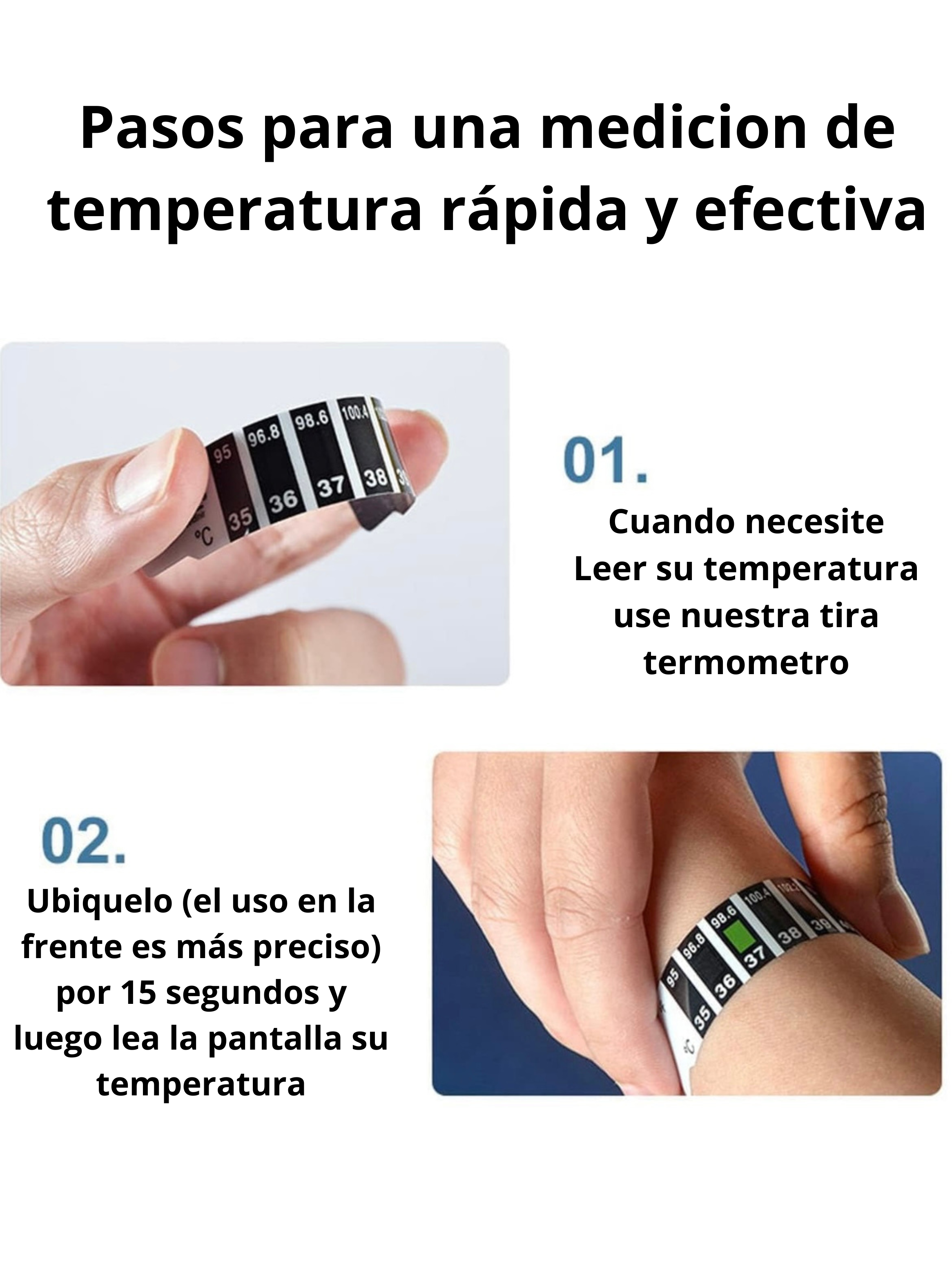 5 Tiras Termómetro Frente Reutilizable Medición Inmediata-1