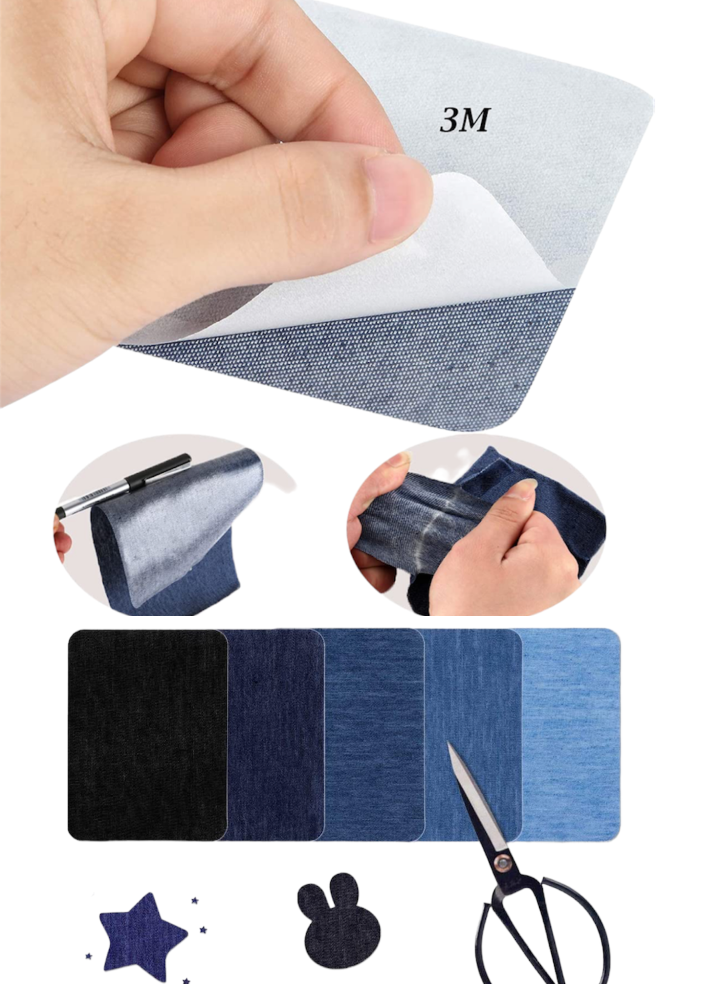 Parches Termoadhesivos Para Jeans Vaqueros Diferentes Tonos Negro y Azul-3