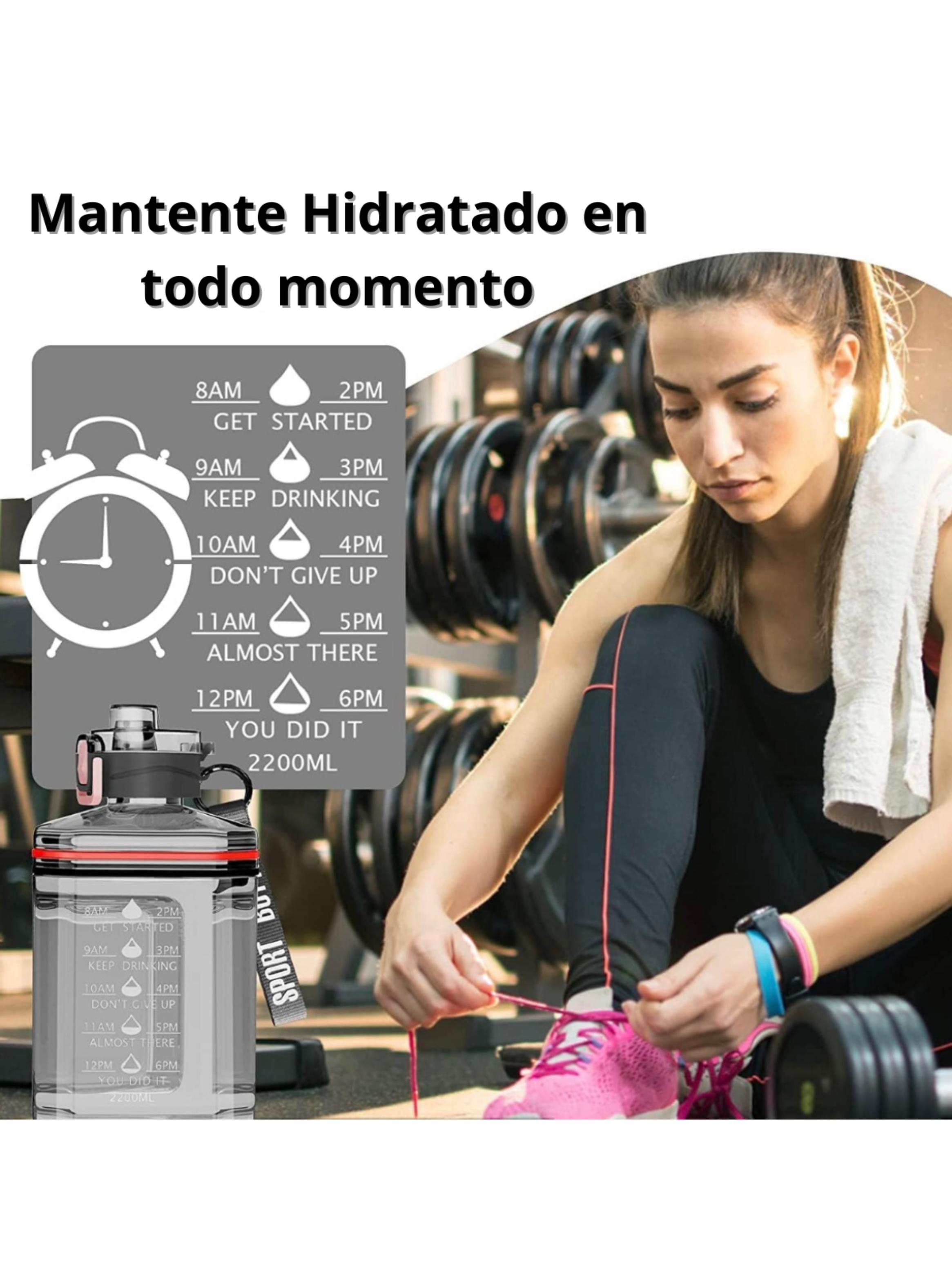 Botella De Agua 2200 Ml Motivacional Deportiva Con Medidor-1