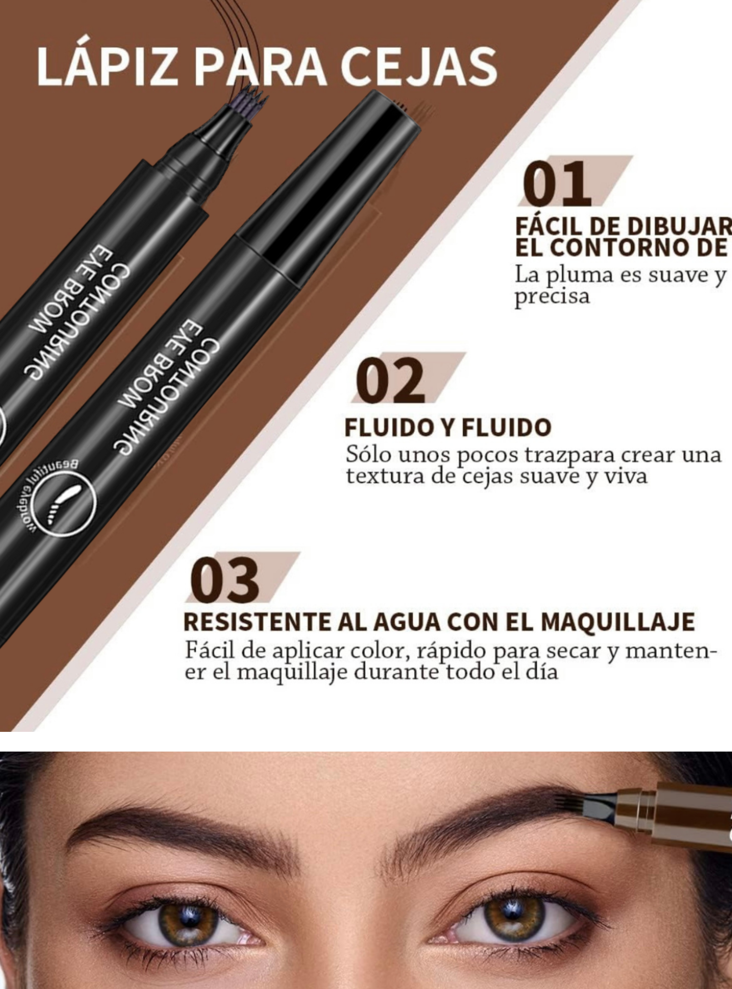 Lápiz Cejas Barba Impermeable Efecto Microblading Maquillaje-2
