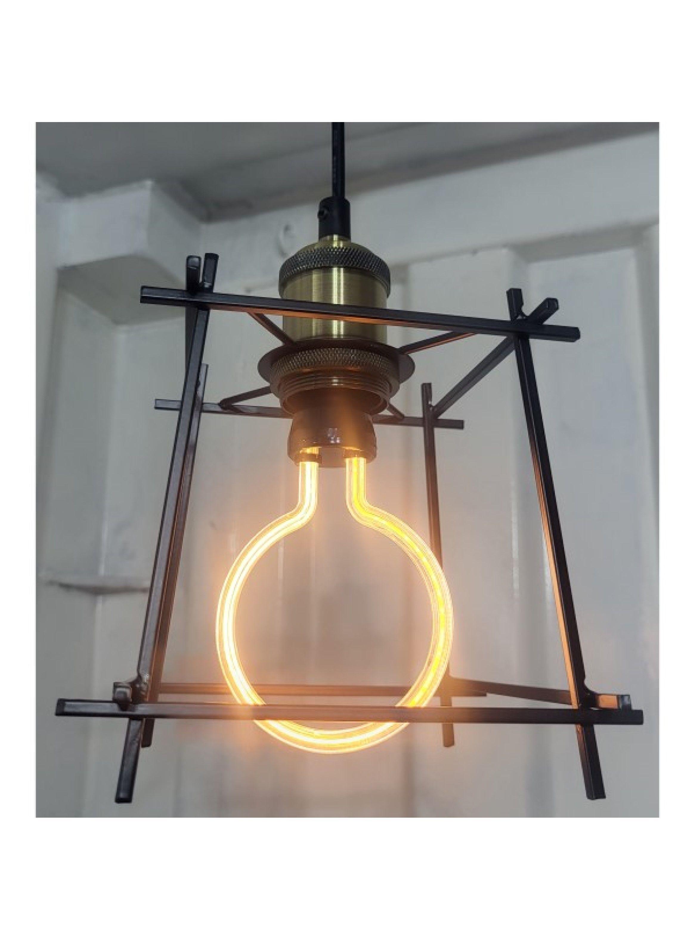 Lampara Colgante Vintage Industrial Metalica Negra Ampolleta de regalo-3