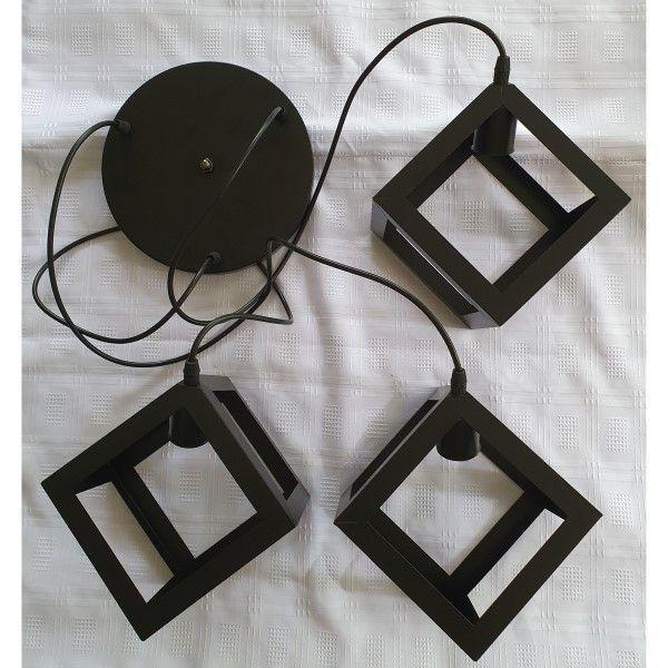 Lampara Colgante Vintage Industrial Cubos Metalica Ampolleta Negro -1