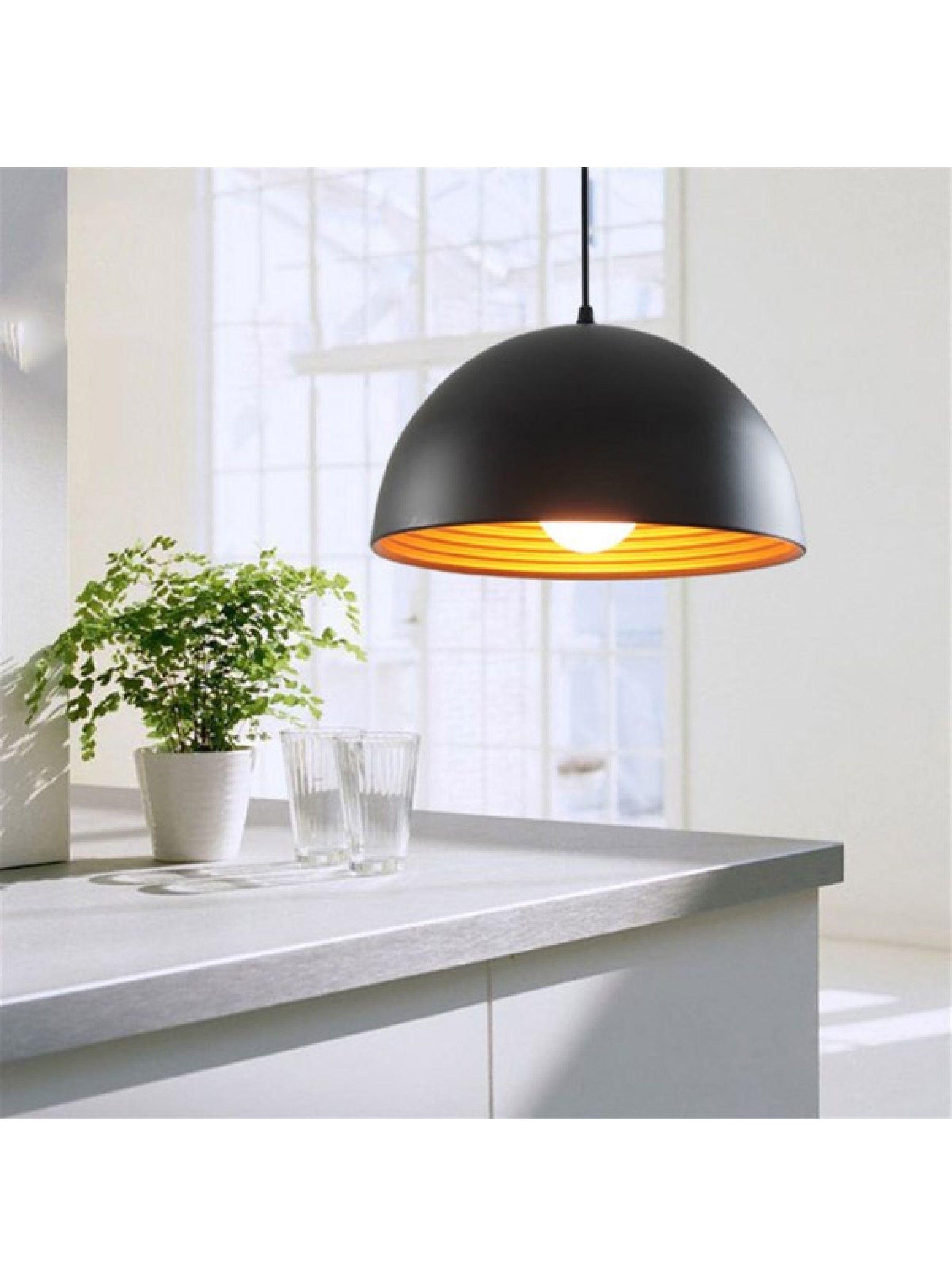 Lampara Colgante Metalica Negra Dorada Ampolleta Incluida -2