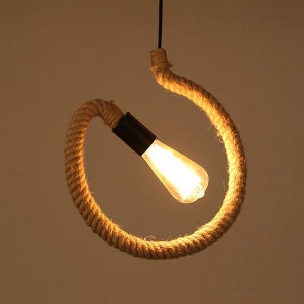 Lampara Colgante Cañamo Metal 1 Luz Rustica ampolleta incluida-2