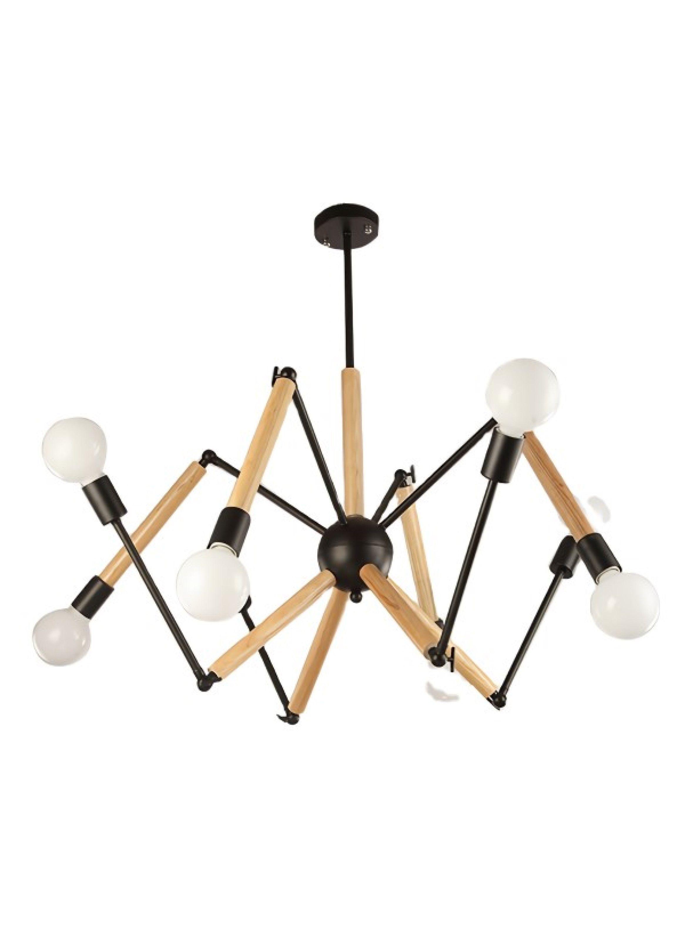 Lampara De Techo Metal Madera 6 Soquetes Articulable -0