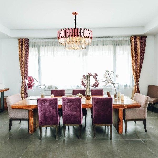 Lampara Colgante Cristal K9 purpura Metal 12 Soquetes E14 -3