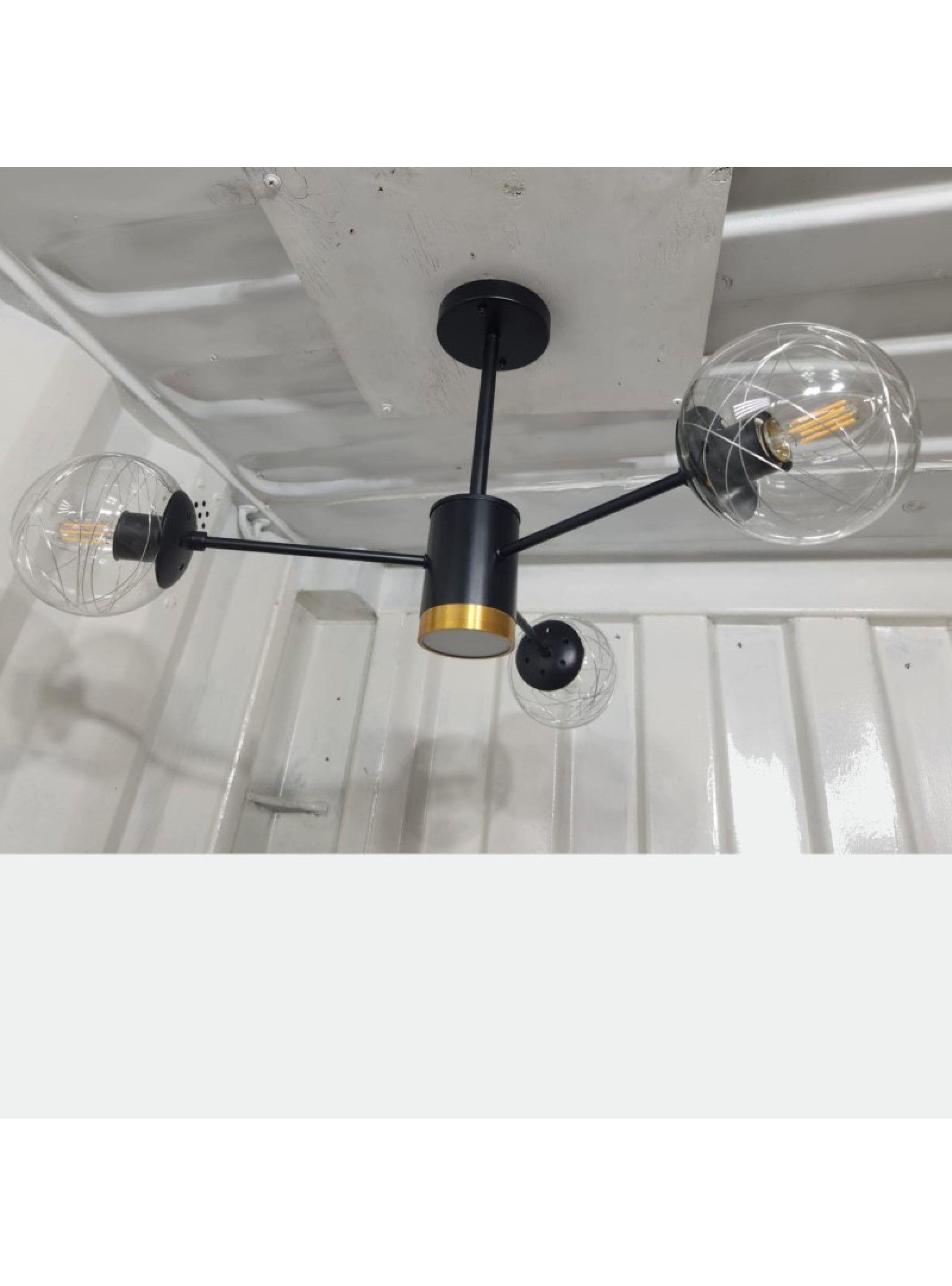 Lampara De Techo Negro Y Dorado Ampolletas De Regalo -5