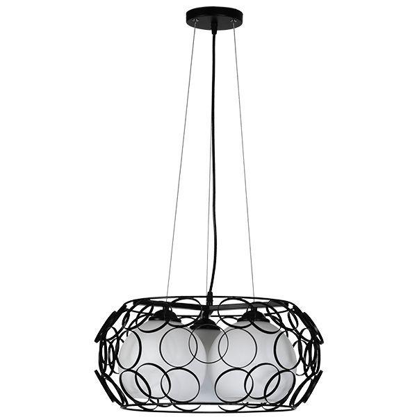 Lampara Colgante Metal Negro 3 Tulipas Blancas Vidrio -0