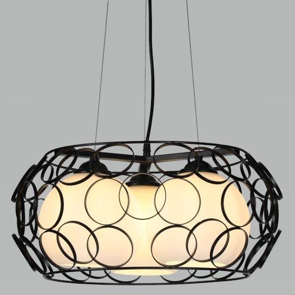 Lampara Colgante Metal Negro 3 Tulipas Blancas Vidrio -1