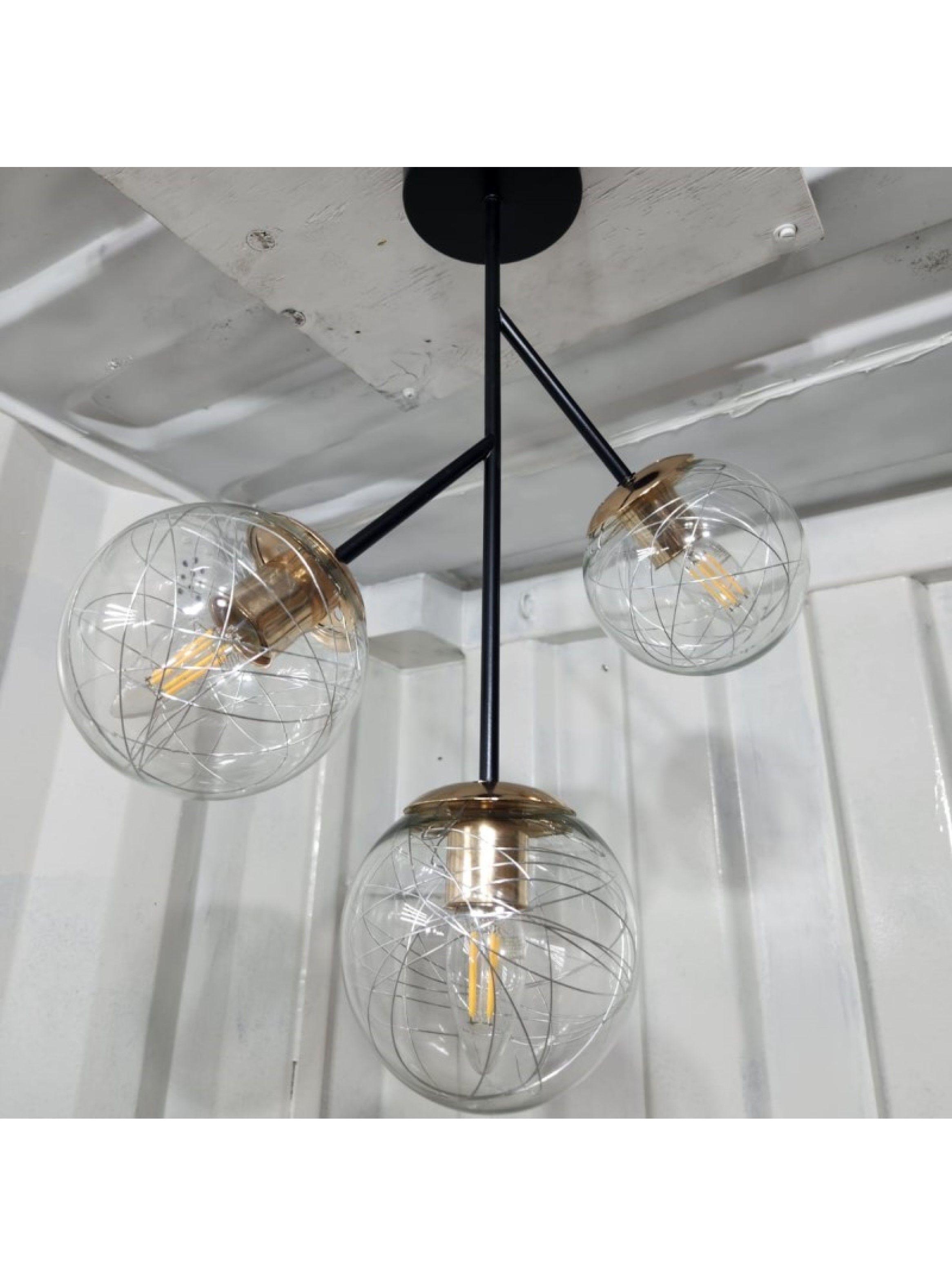 Lampara De Techo Metal Vidrio Negro Cobre Ampolleta Incluida -3