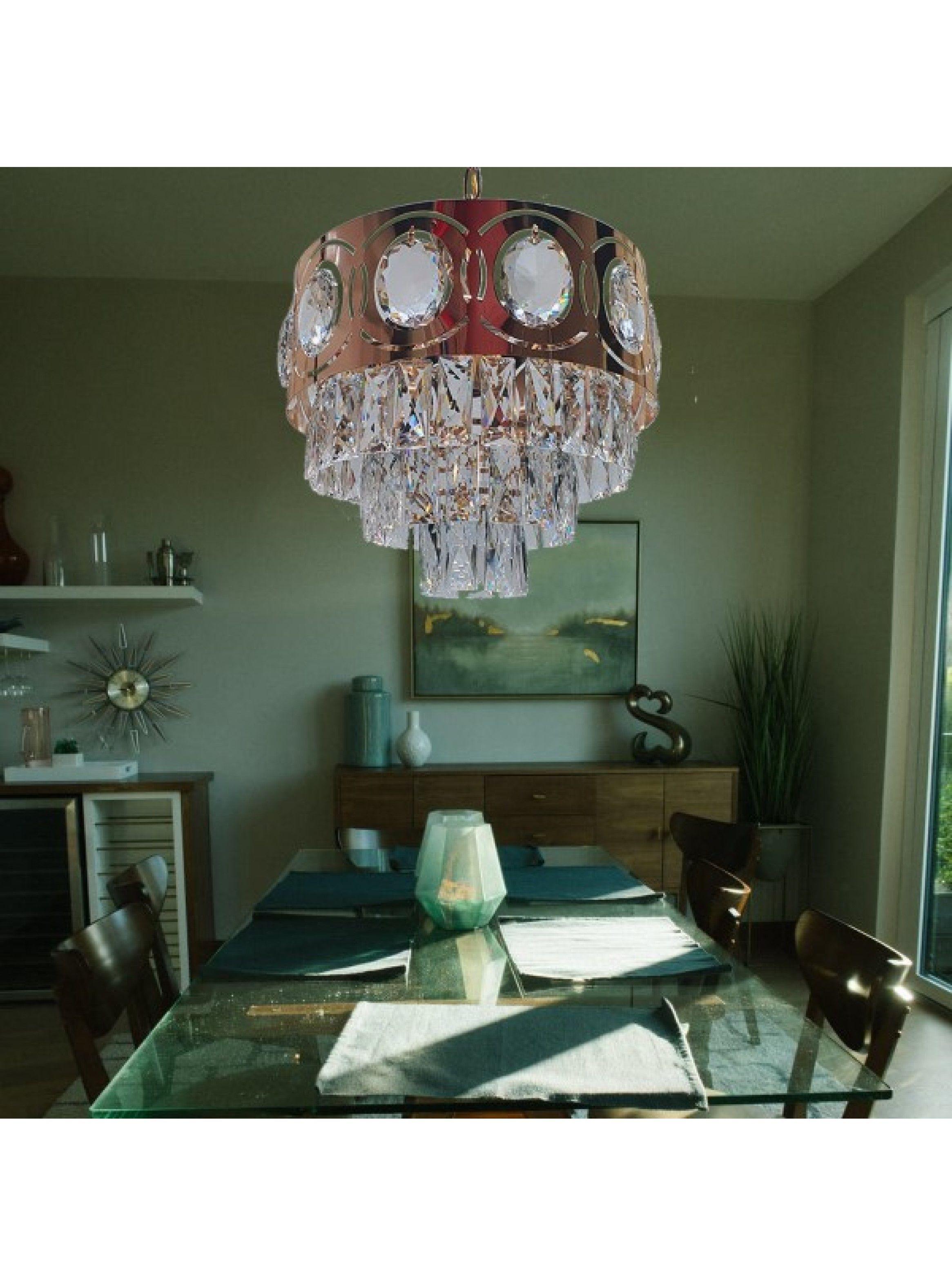 Lampara Colgante Cristal K9 color Oro Rosado 7 Soquetes E14 -2