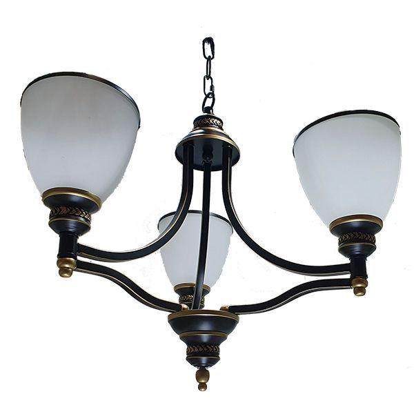 Lampara Colgante Metal 3 Tulipas Blancas Negro Dorado Ampolletas-0